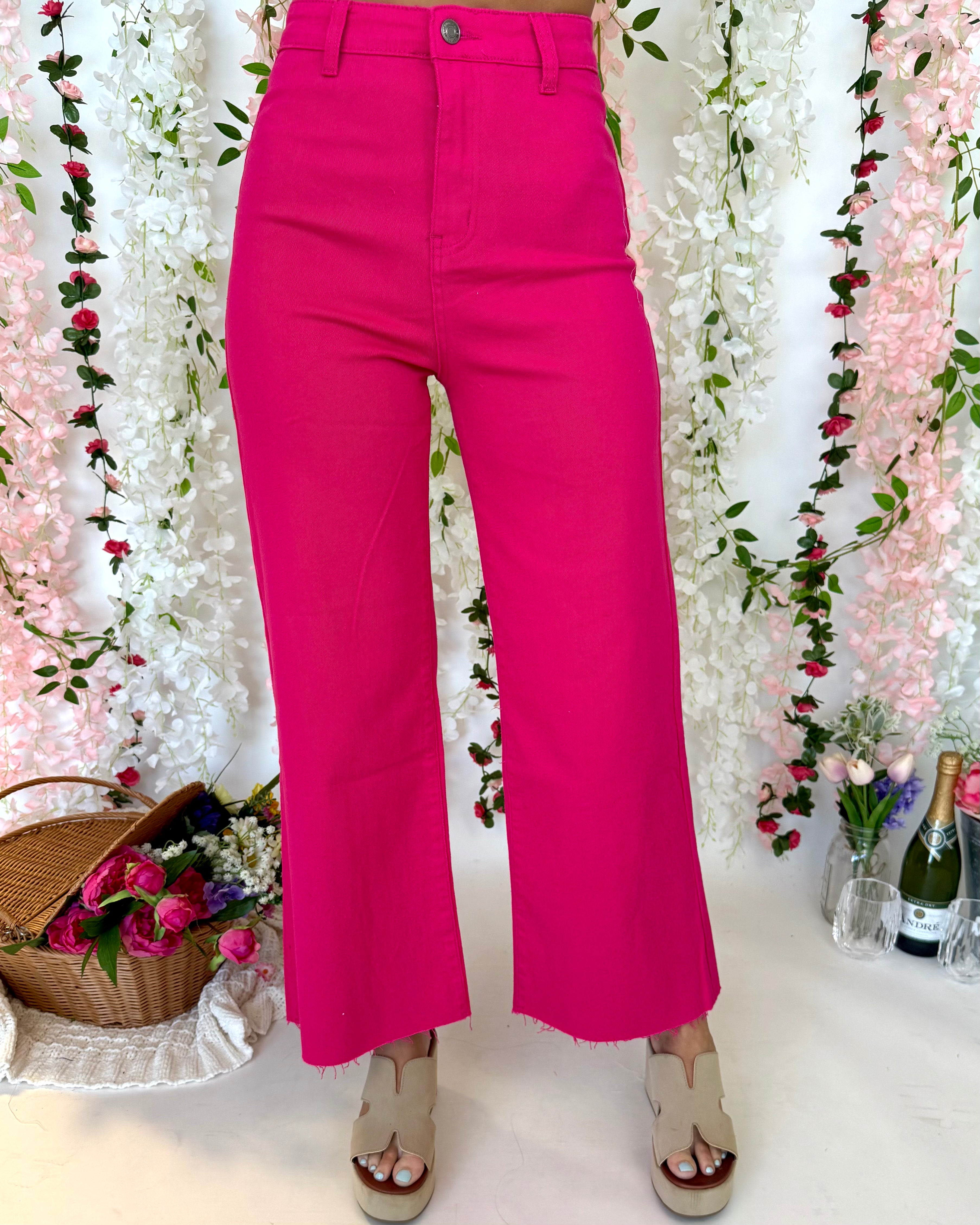 Working It Hot Pink Wide Leg Jean-Shop-Womens-Boutique-Clothing
