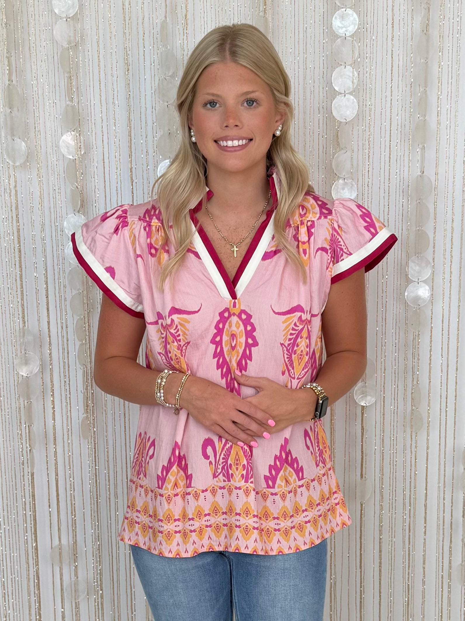 Dreamweaver Peony Print Contrast Top-Shop-Womens-Boutique-Clothing