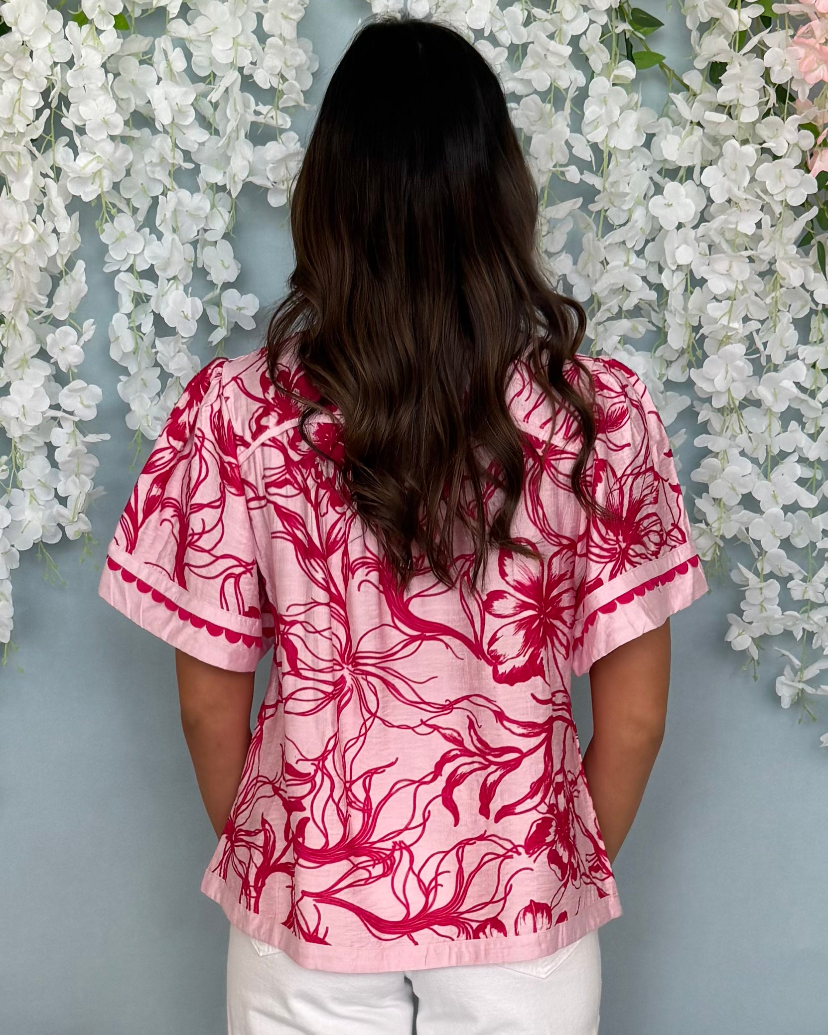 Summer Sorbet Pink Floral V-Neck Top-Shop-Womens-Boutique-Clothing