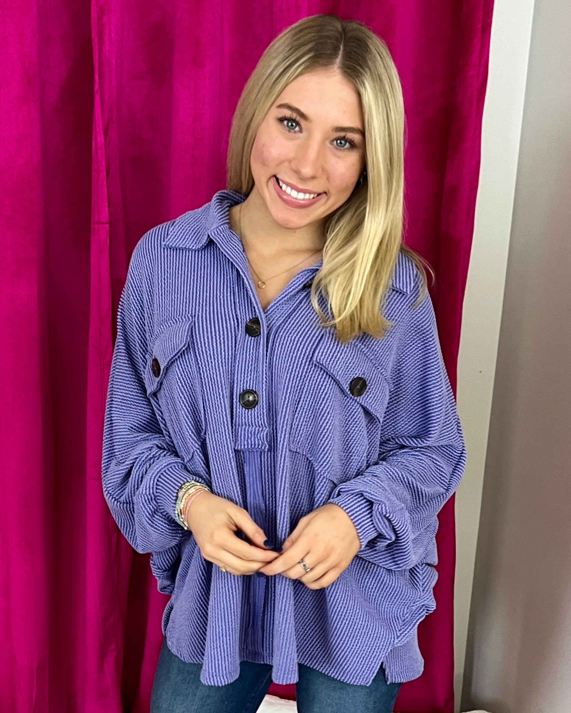 Call Me Cozy Periwinkle Button Up Top-Shop-Womens-Boutique-Clothing