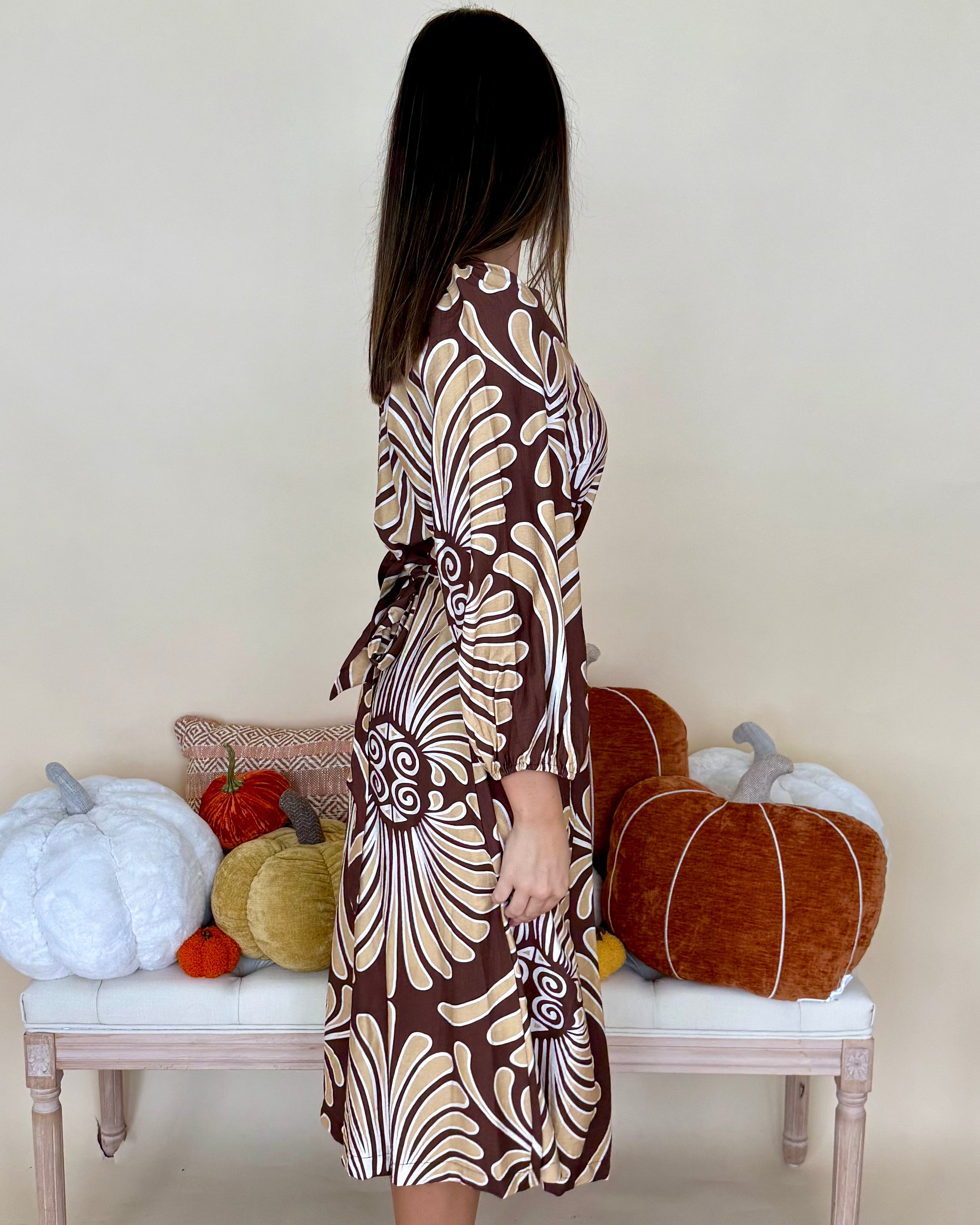 Feeling Pretty Brown Abstract Belted Midi Dress-Shop-Womens-Boutique-Clothing