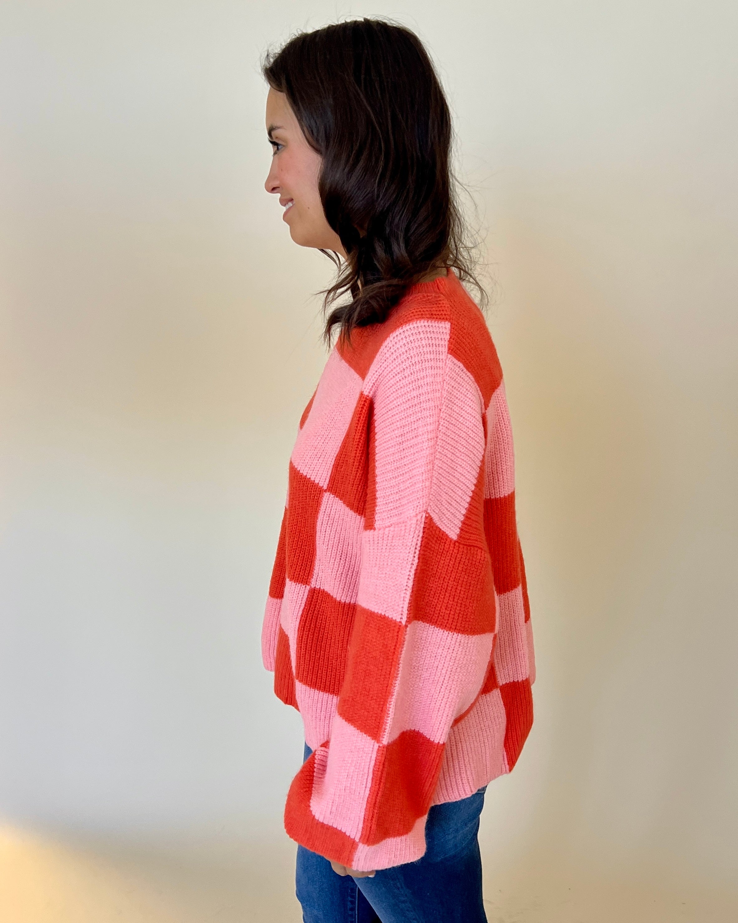 No Shortcuts Orange Apricot Checkered Sweater-Shop-Womens-Boutique-Clothing
