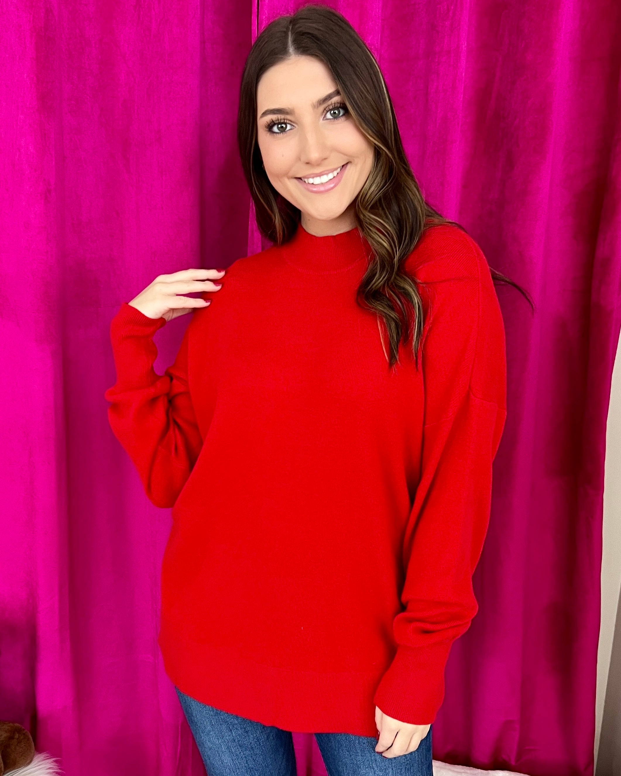 Join Me Tomato Red Rib Knit Sweater-Shop-Womens-Boutique-Clothing