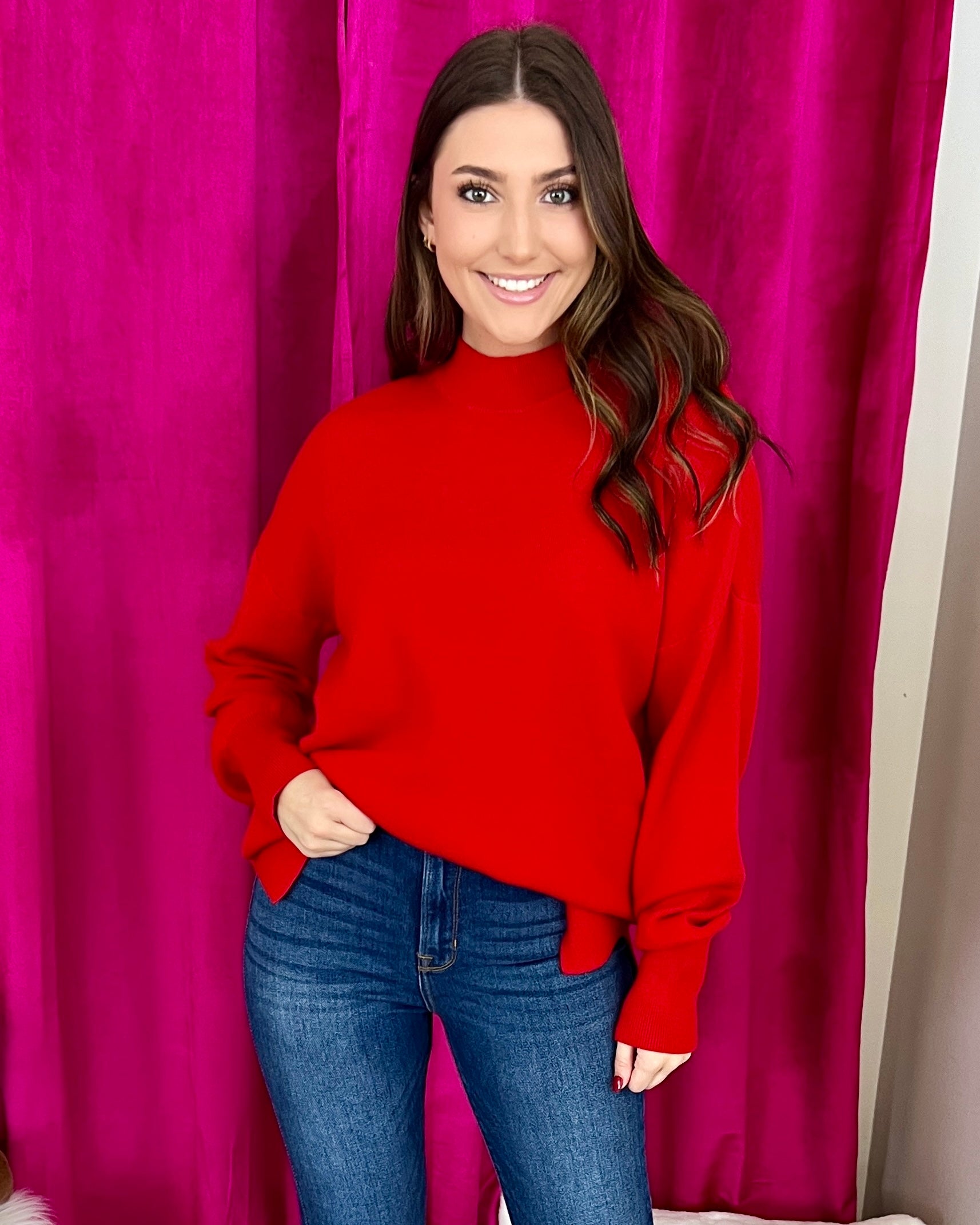 Join Me Tomato Red Rib Knit Sweater-Shop-Womens-Boutique-Clothing