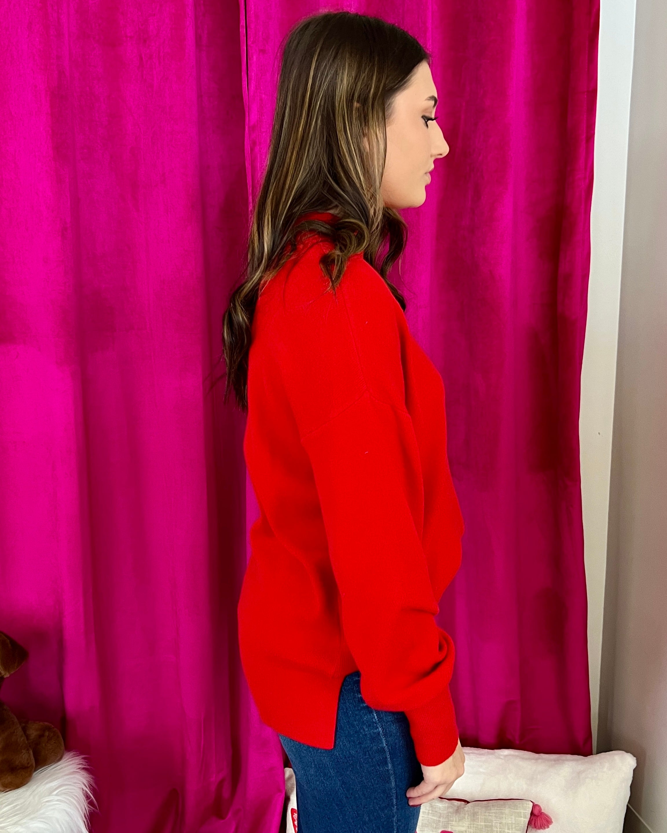 Join Me Tomato Red Rib Knit Sweater-Shop-Womens-Boutique-Clothing