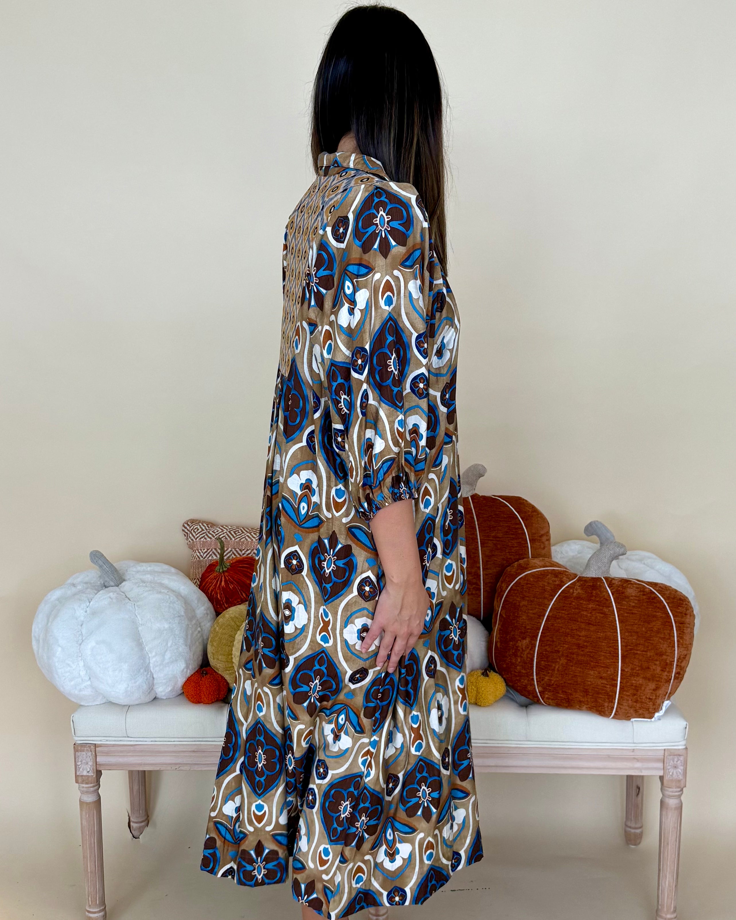 Best Day Latte Mix Abstract Midi Dress-Shop-Womens-Boutique-Clothing