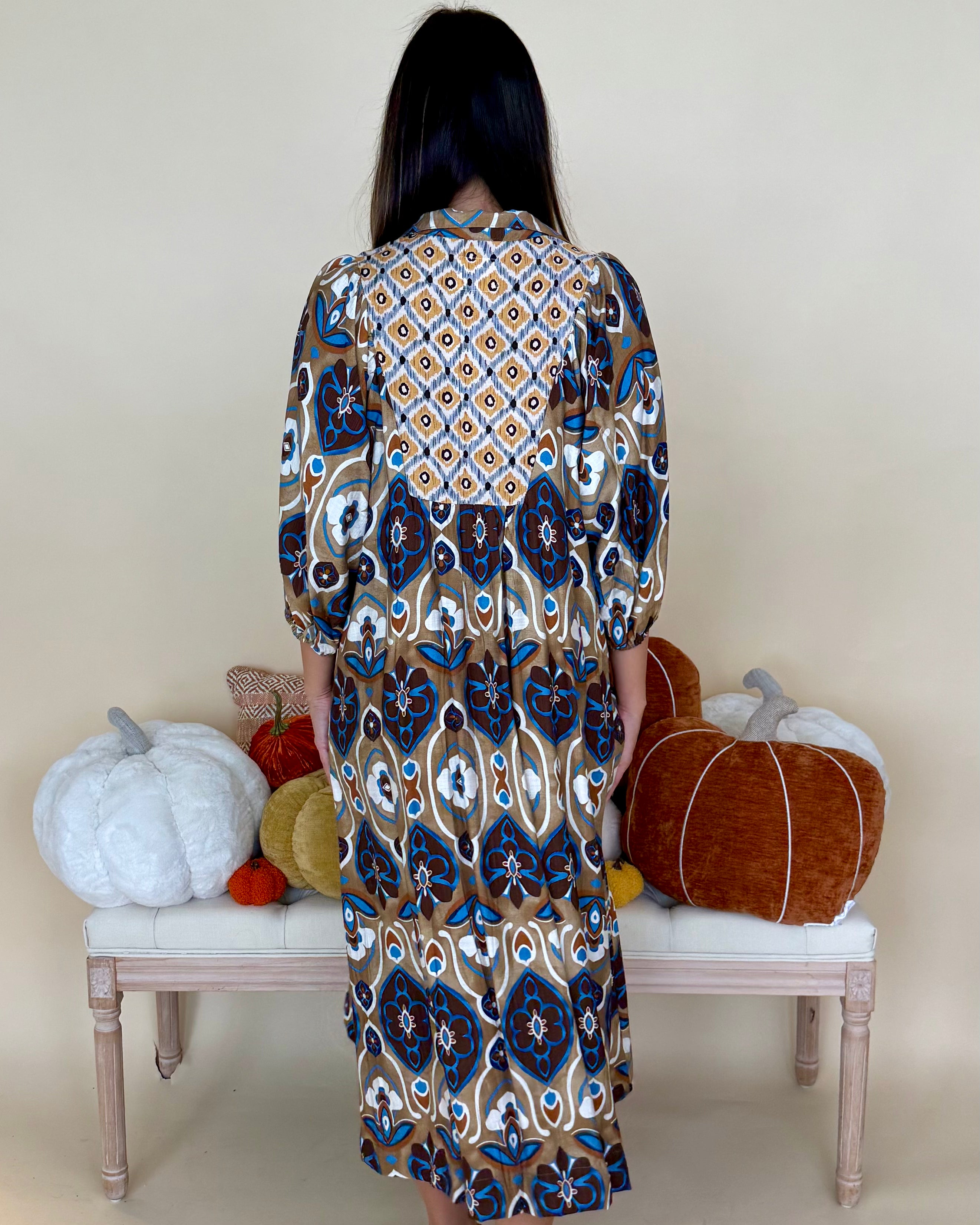 Best Day Latte Mix Abstract Midi Dress-Shop-Womens-Boutique-Clothing