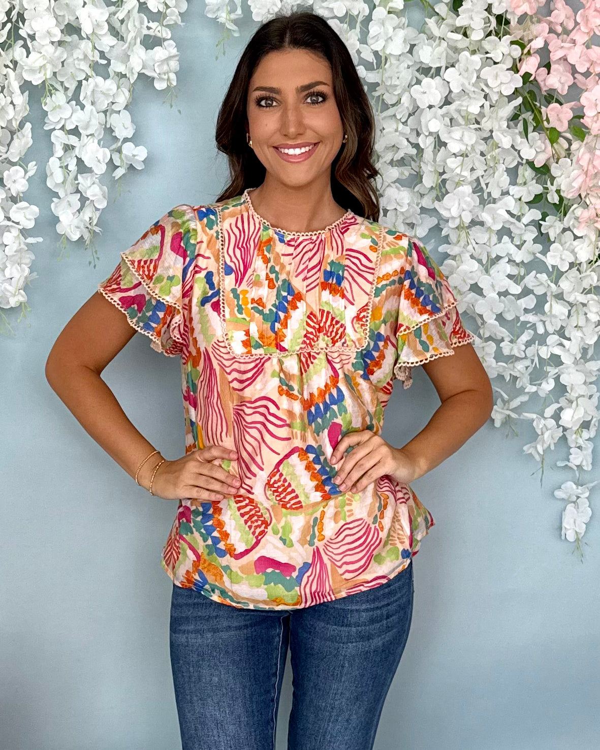 Beautiful Day Peach Mix Ruffle Sleeve Top-Shop-Womens-Boutique-Clothing