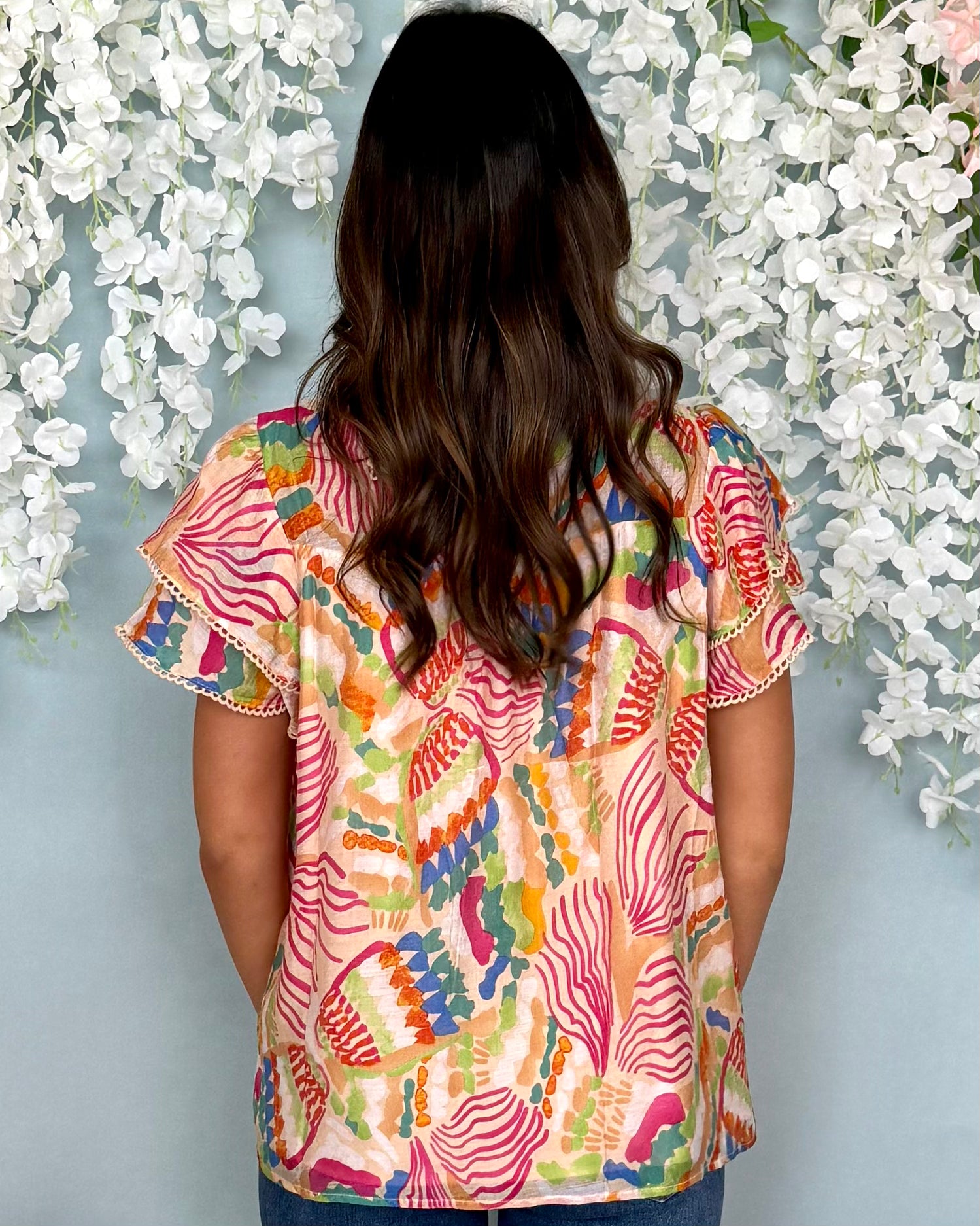 Beautiful Day Peach Mix Ruffle Sleeve Top-Shop-Womens-Boutique-Clothing