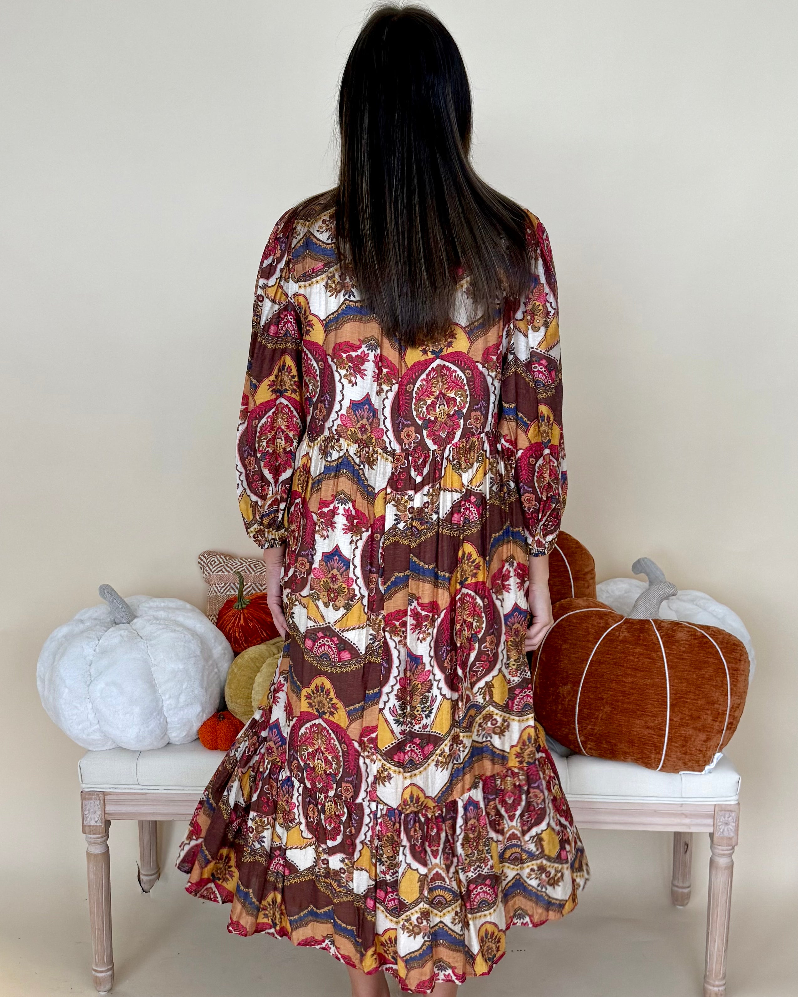 Harvest Lane Brown Mix Print Midi Dress-Shop-Womens-Boutique-Clothing