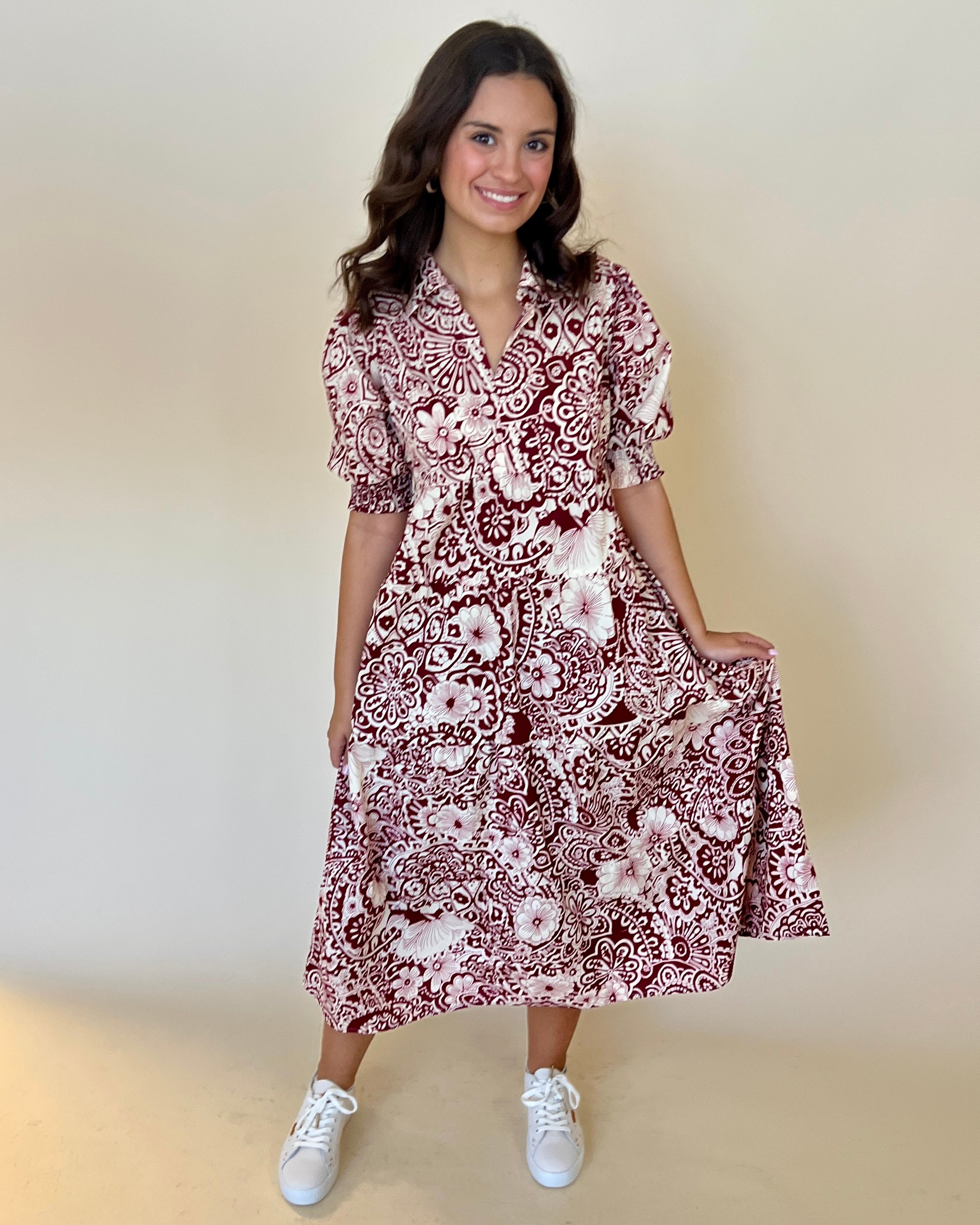 Grand Entrance Sangria Floral Midi Dress-Shop-Womens-Boutique-Clothing