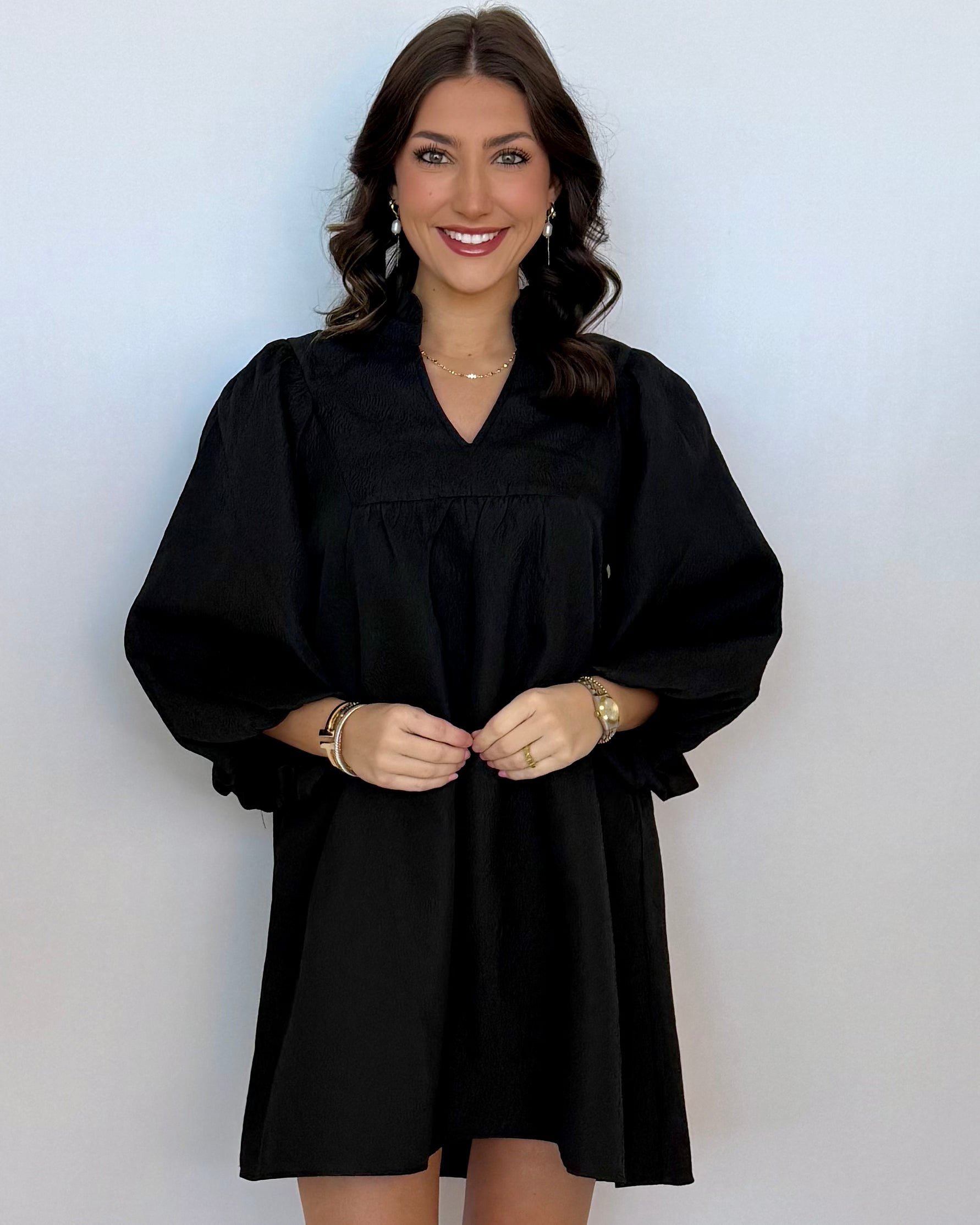 Wear It Out Black Textured Babydoll Dress-Shop-Womens-Boutique-Clothing