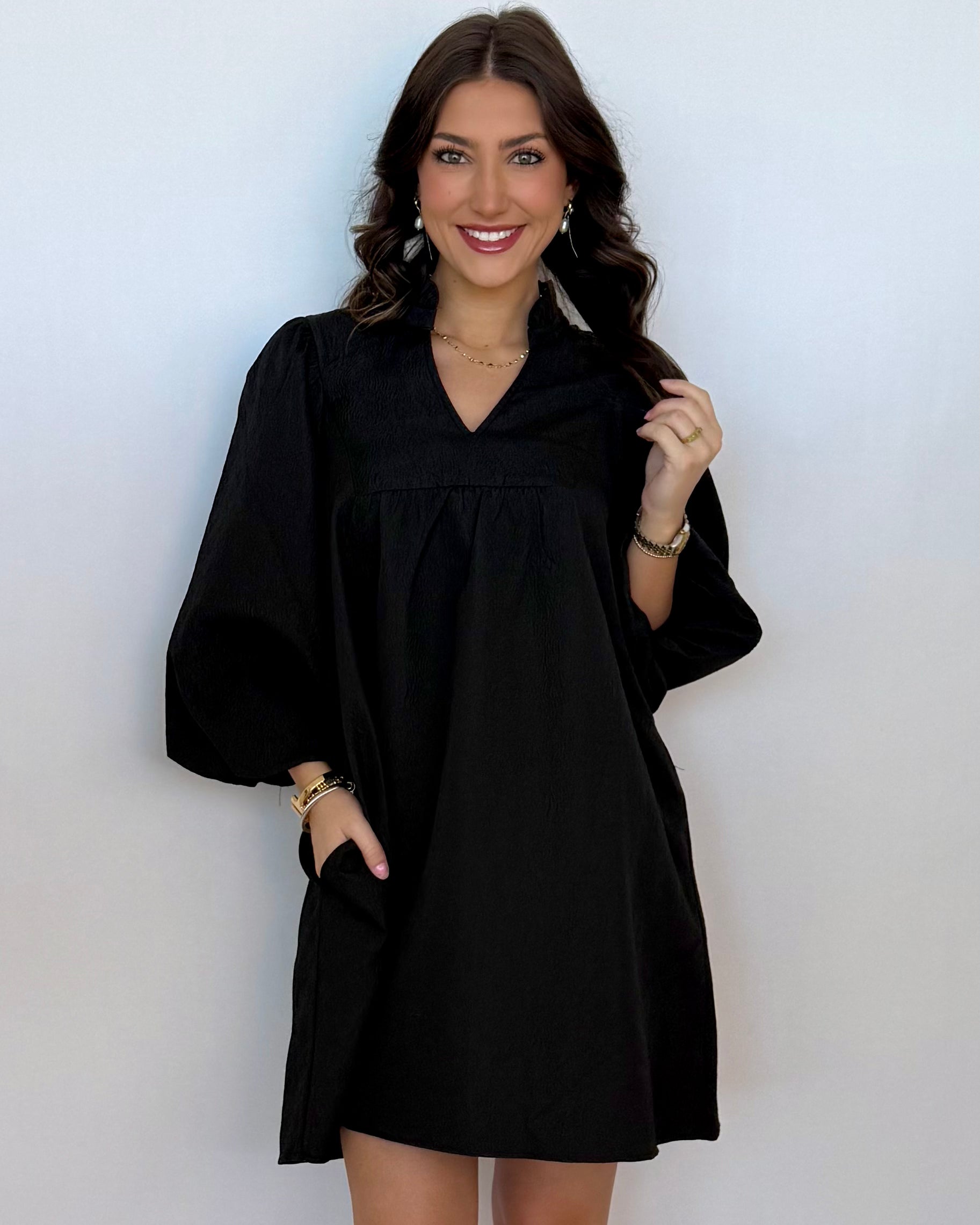 Wear It Out Black Textured Babydoll Dress-Shop-Womens-Boutique-Clothing