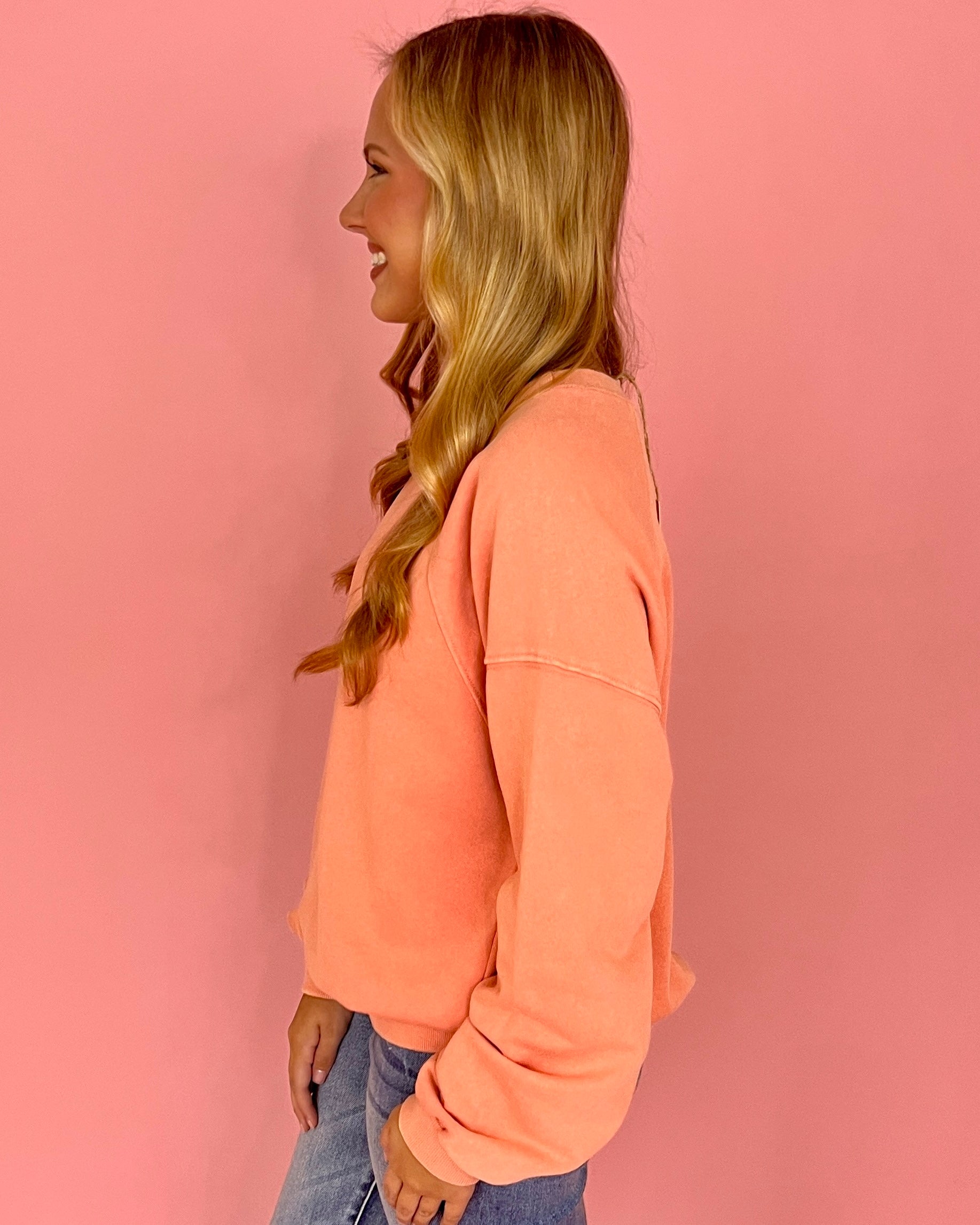 On The Go Lt Coral Mineral Washed Sweatshirt Top-Shop-Womens-Boutique-Clothing