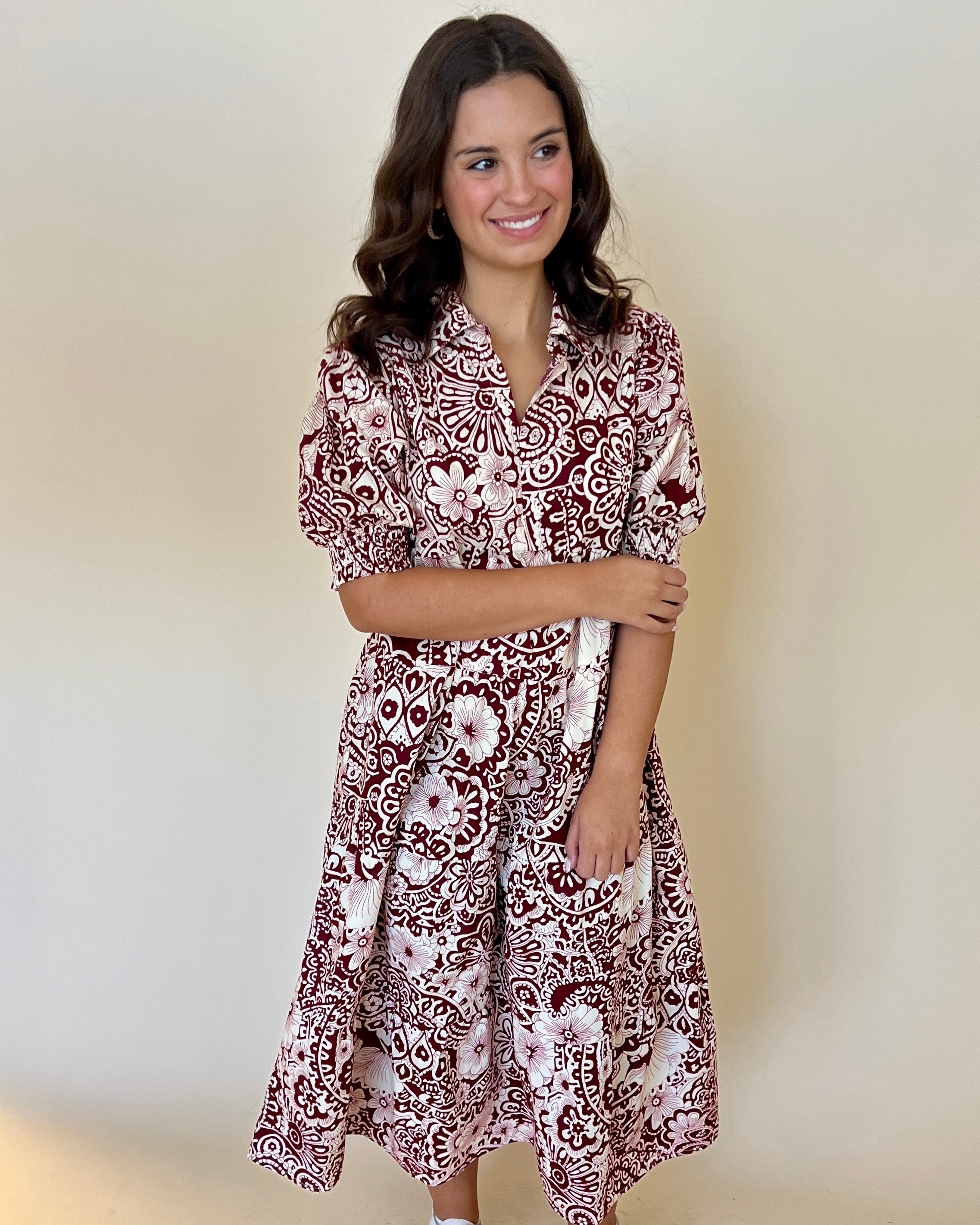 Grand Entrance Sangria Floral Midi Dress-Shop-Womens-Boutique-Clothing