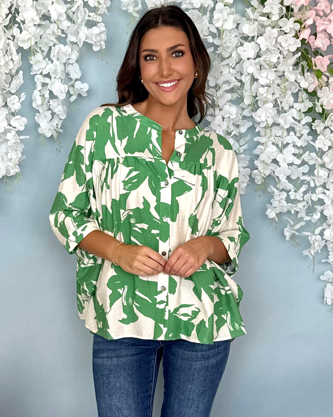 Well Wishes Green Botanical Print Top-Shop-Womens-Boutique-Clothing