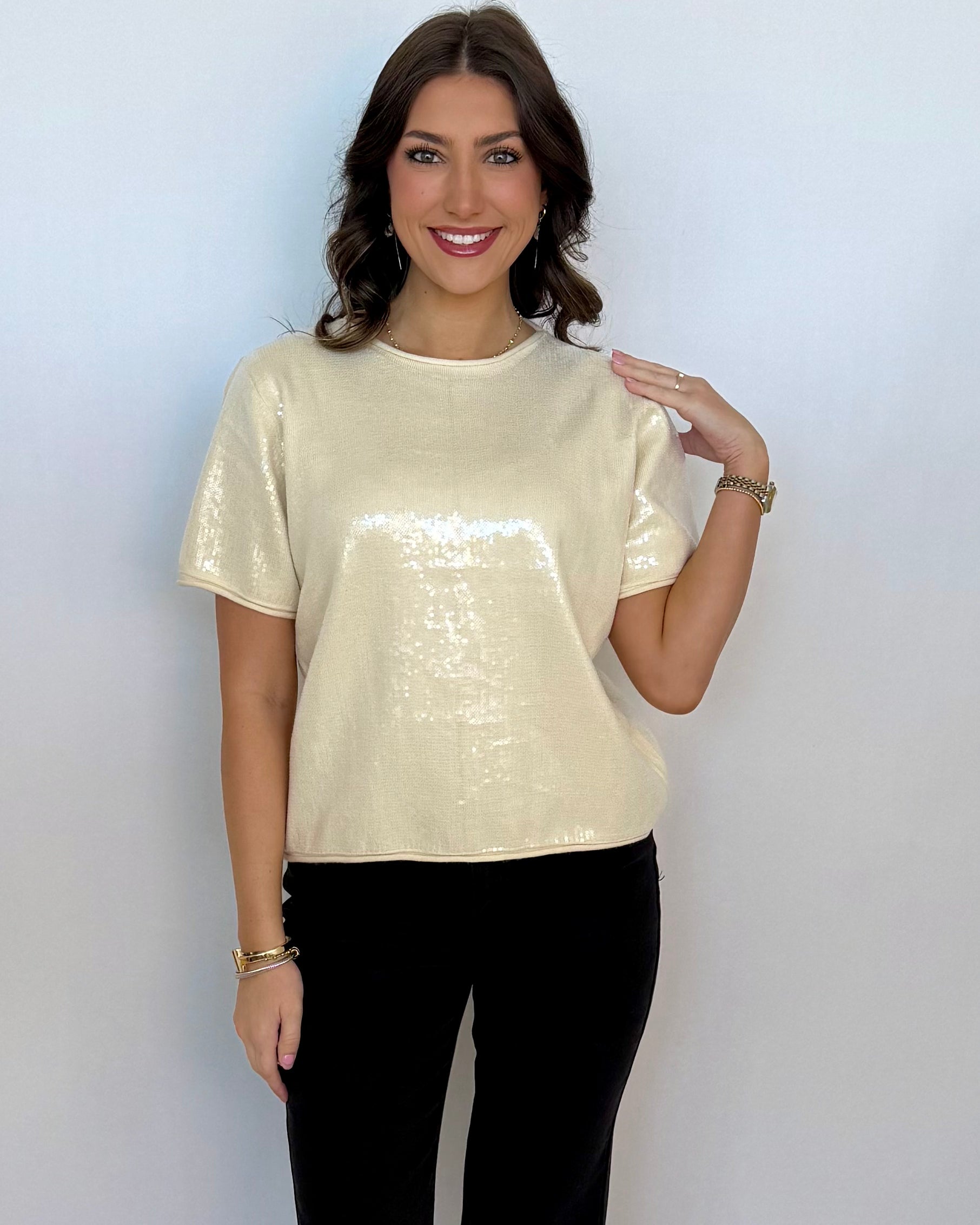 Ain't It Fun Cream Sequin Top-Shop-Womens-Boutique-Clothing