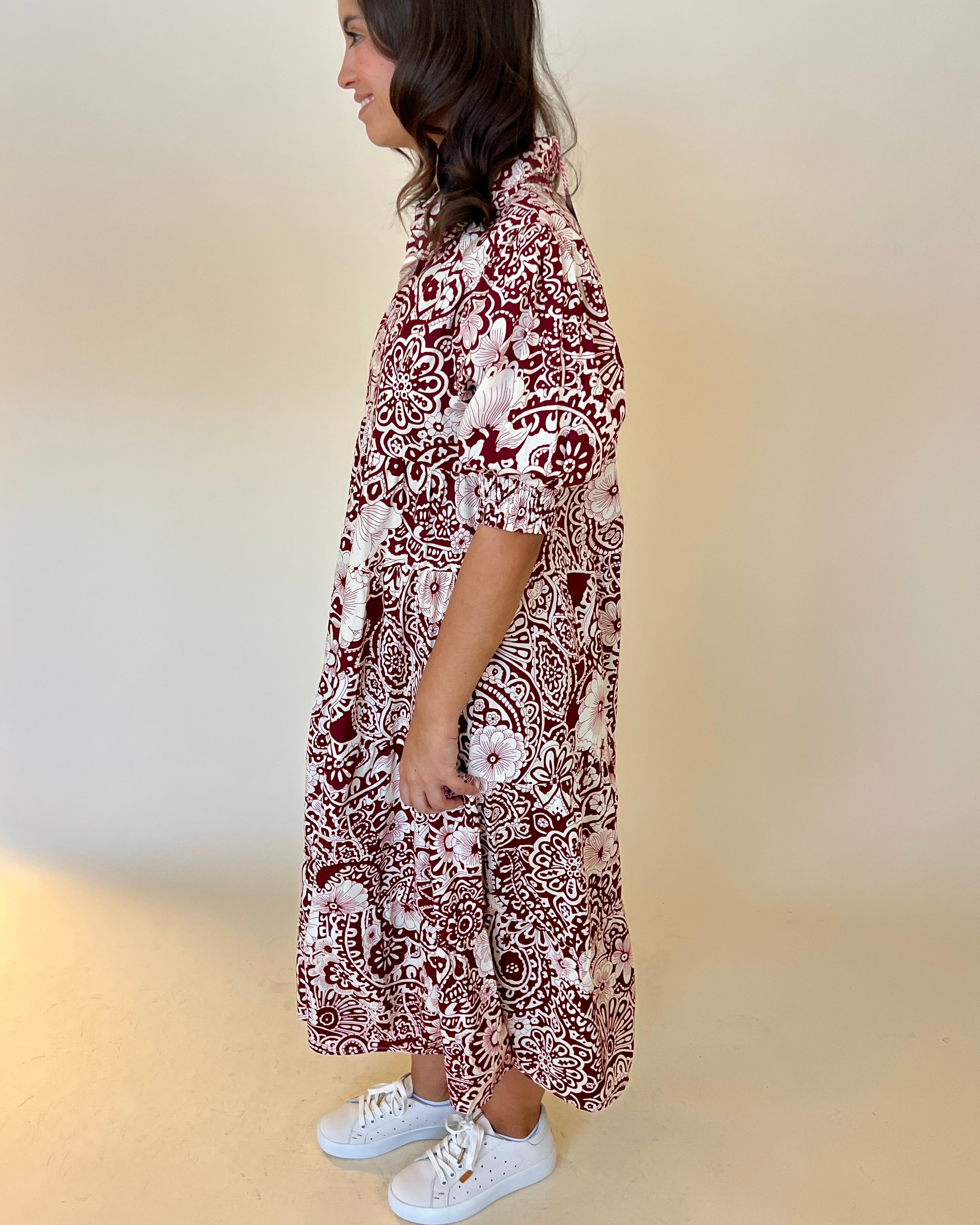 Grand Entrance Sangria Floral Midi Dress-Shop-Womens-Boutique-Clothing