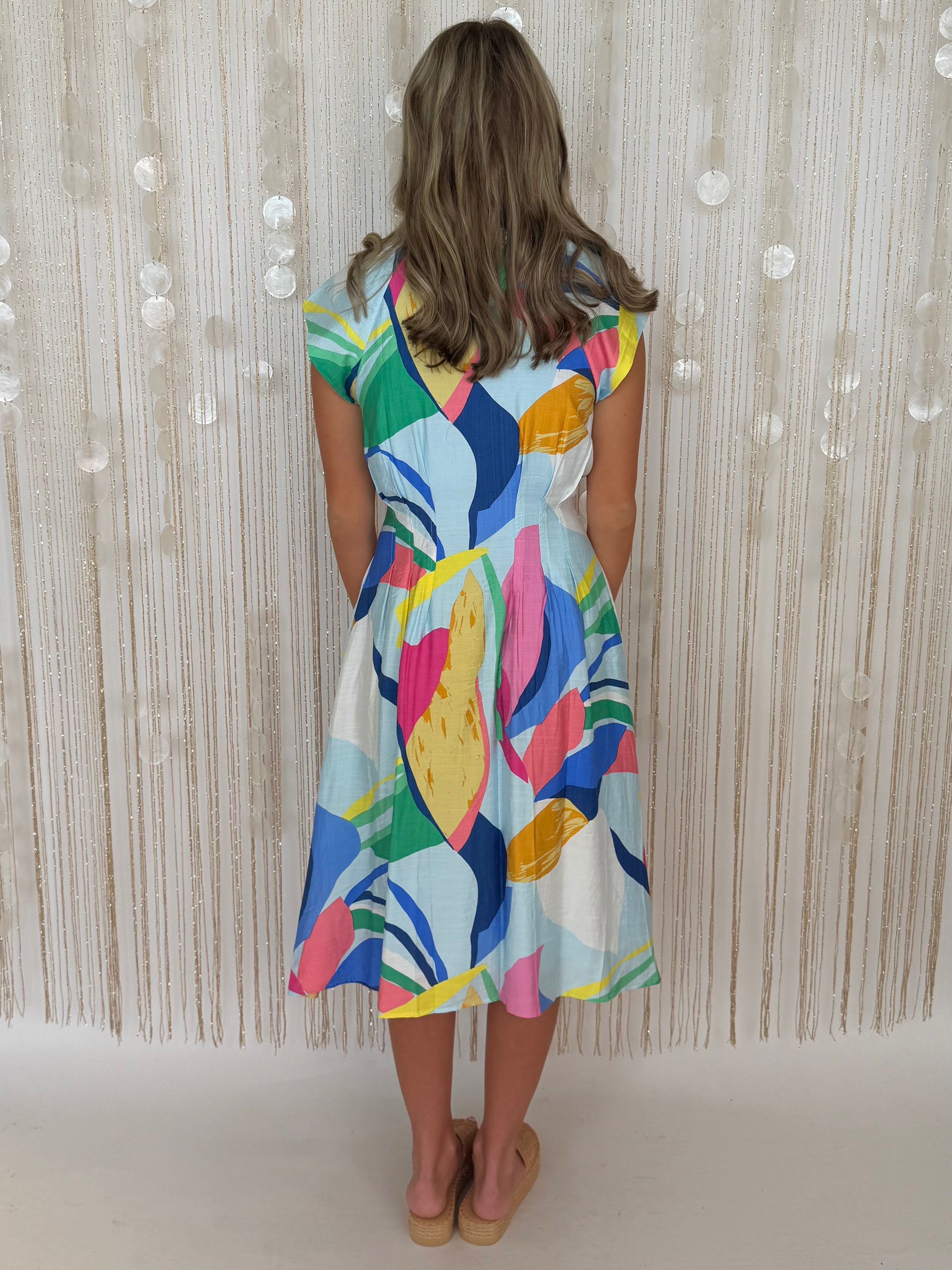 Runaway Feelings Sky Mix Abstract Midi Dress-Shop-Womens-Boutique-Clothing