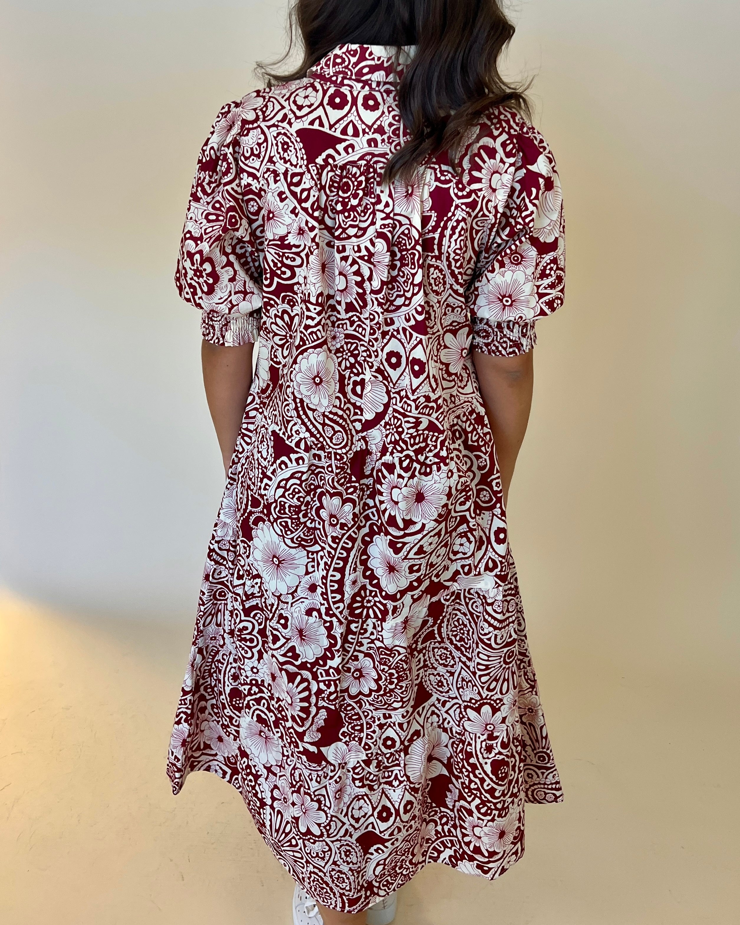 Grand Entrance Sangria Floral Midi Dress-Shop-Womens-Boutique-Clothing
