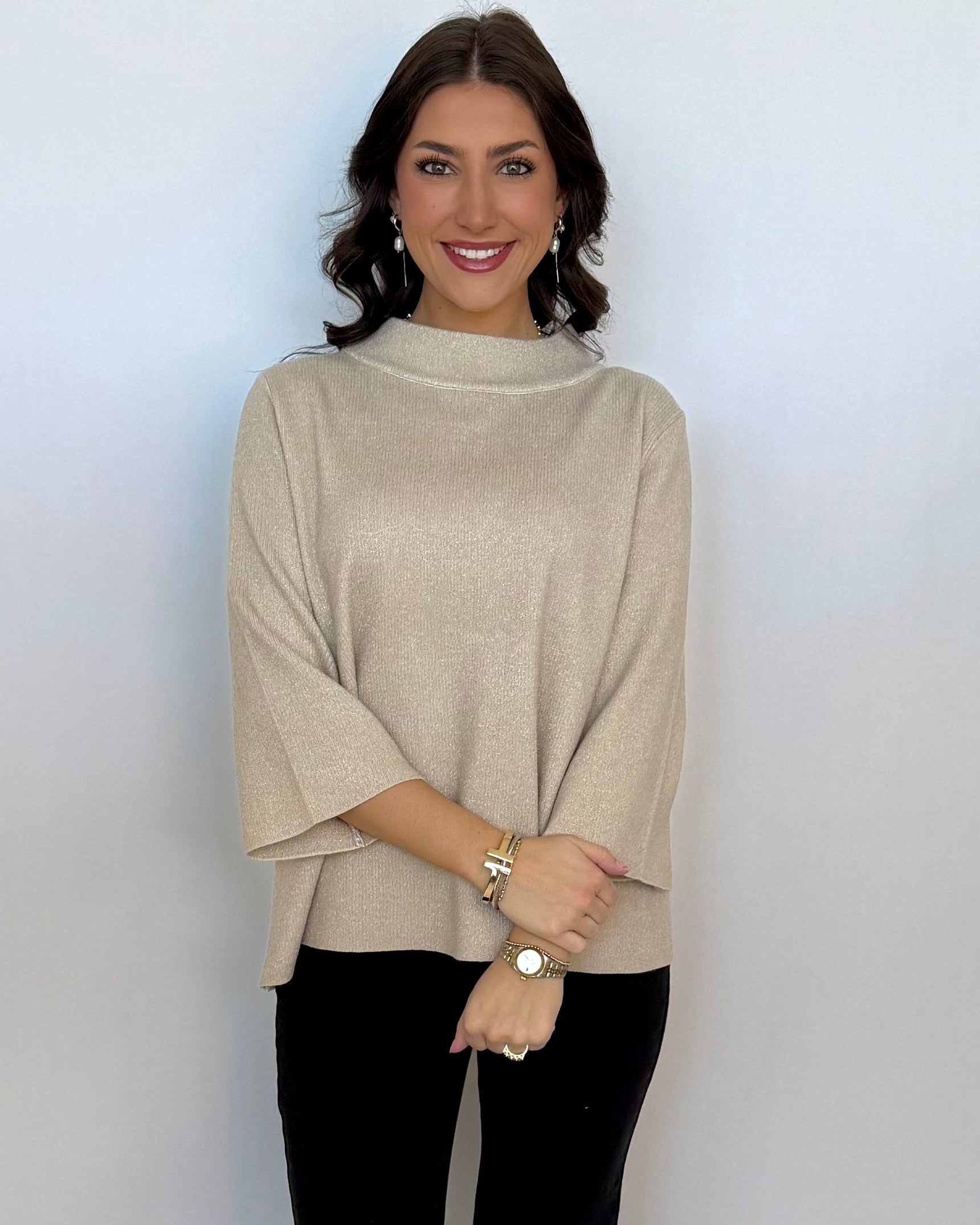 Just A Wish Cream/Gold Metallic Sweater-Shop-Womens-Boutique-Clothing