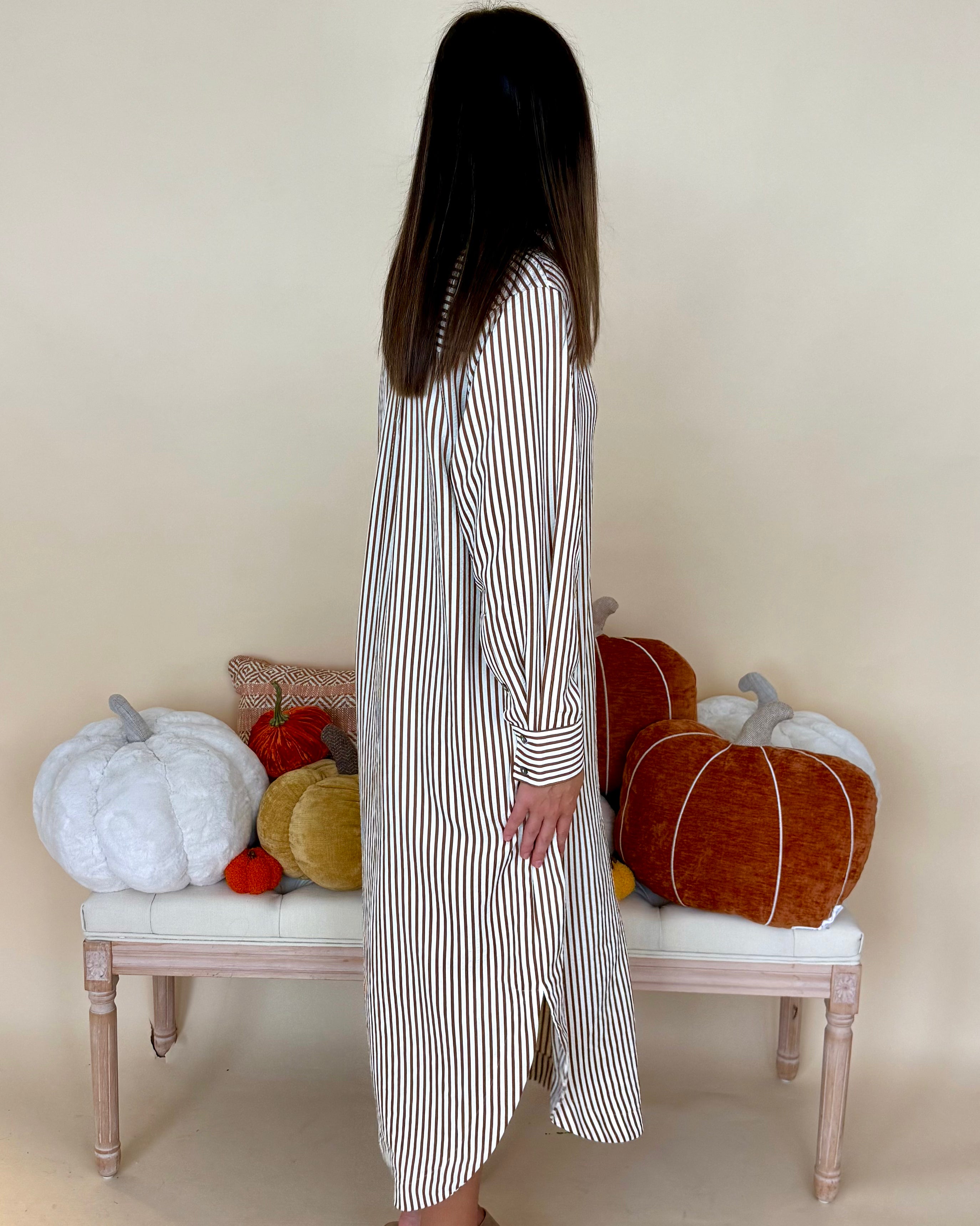 Sweet Little Things Caramel Stripe Midi Shirt Dress-Shop-Womens-Boutique-Clothing