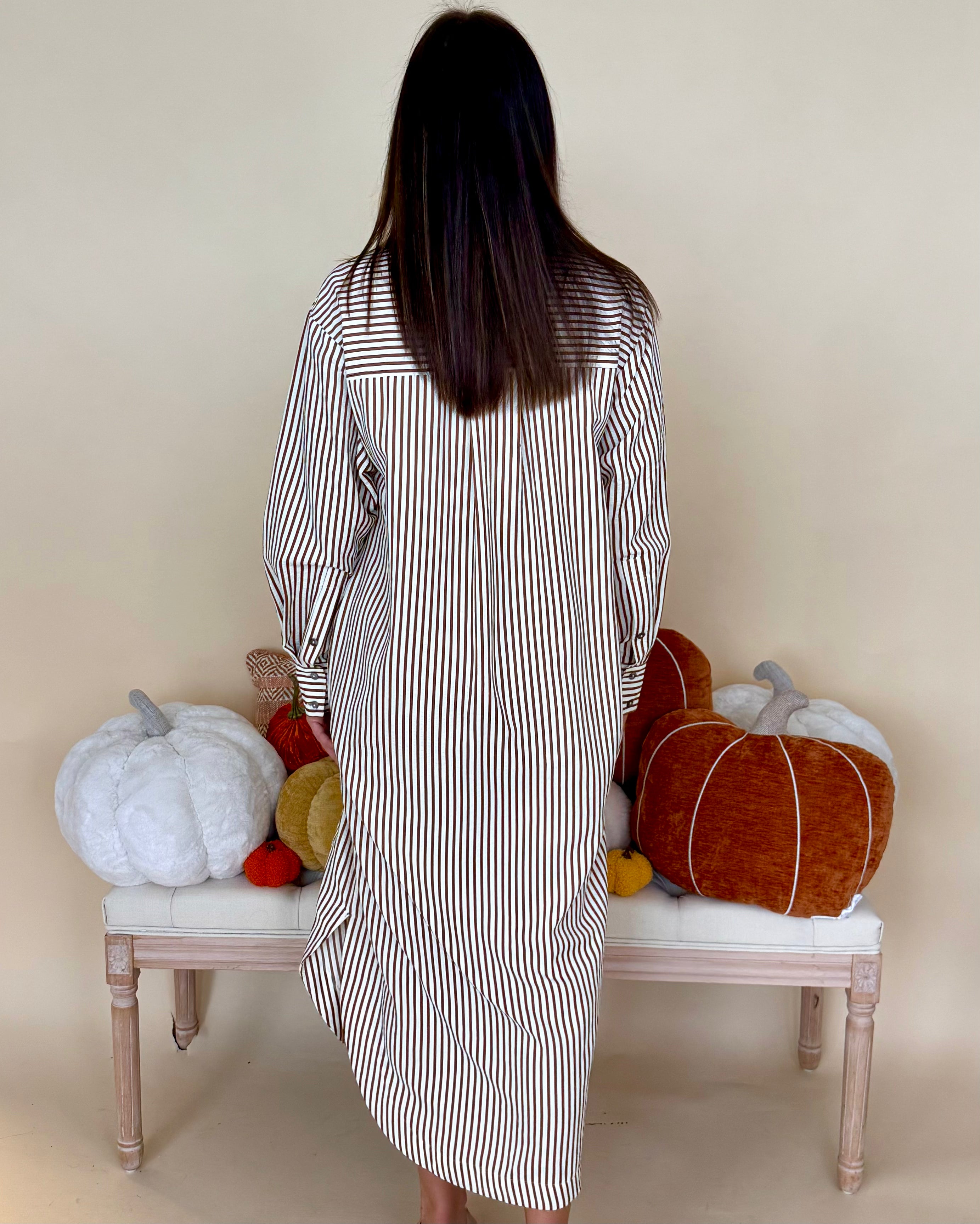 Sweet Little Things Caramel Stripe Midi Shirt Dress-Shop-Womens-Boutique-Clothing