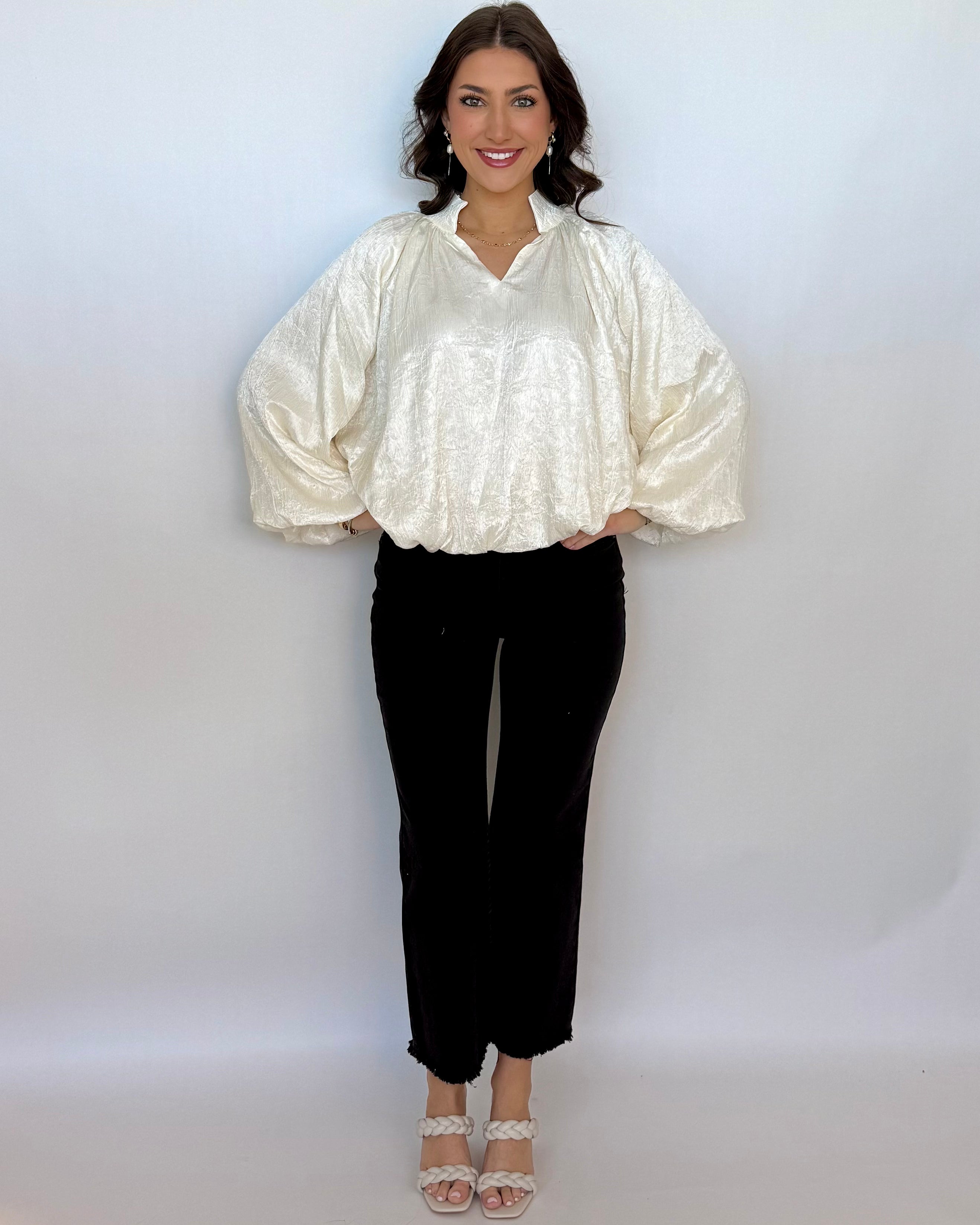 Till I Found You Cream Metallic Pleated Top-Shop-Womens-Boutique-Clothing