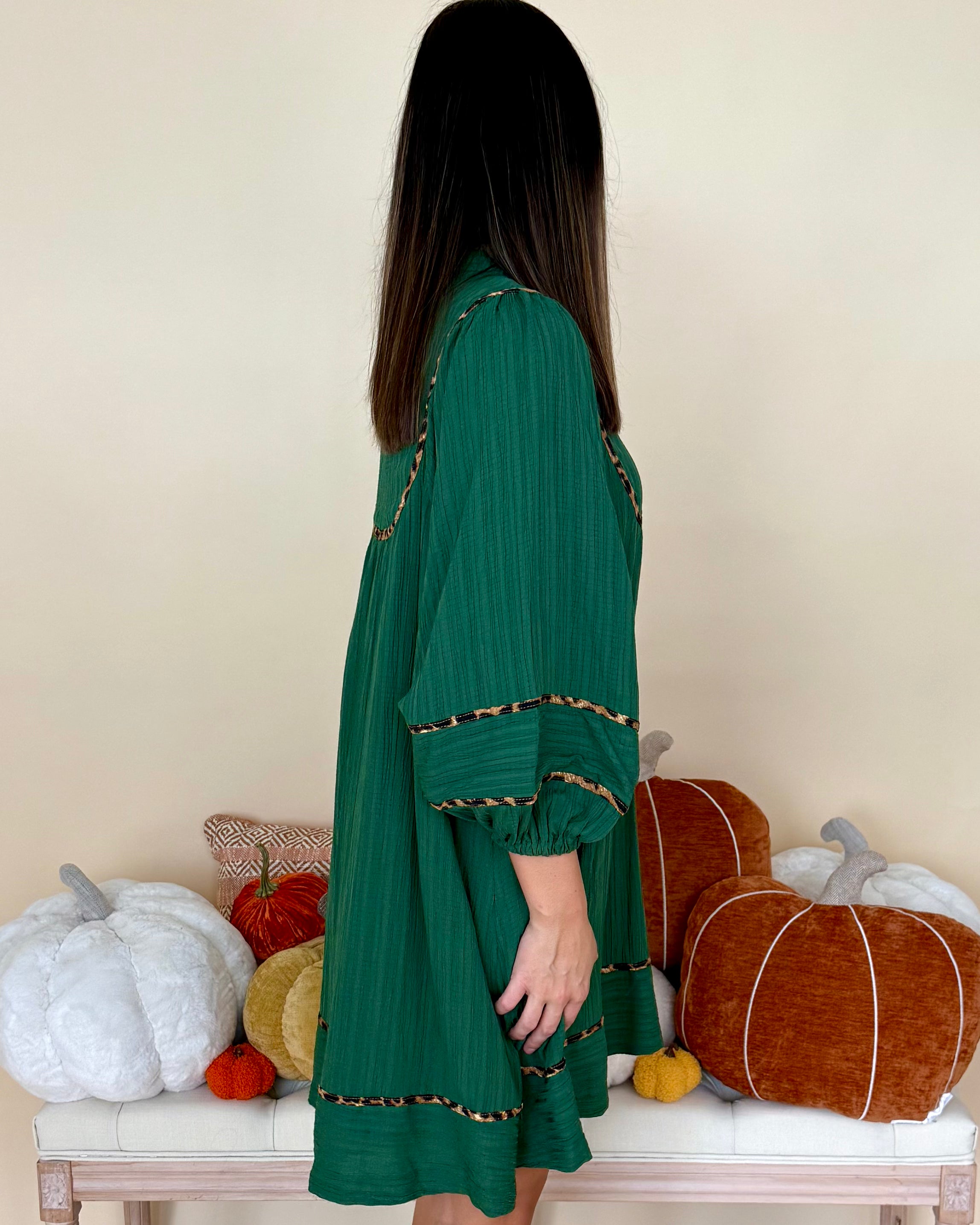 Lasting Look Palm Green Piped Detail Dress-Shop-Womens-Boutique-Clothing