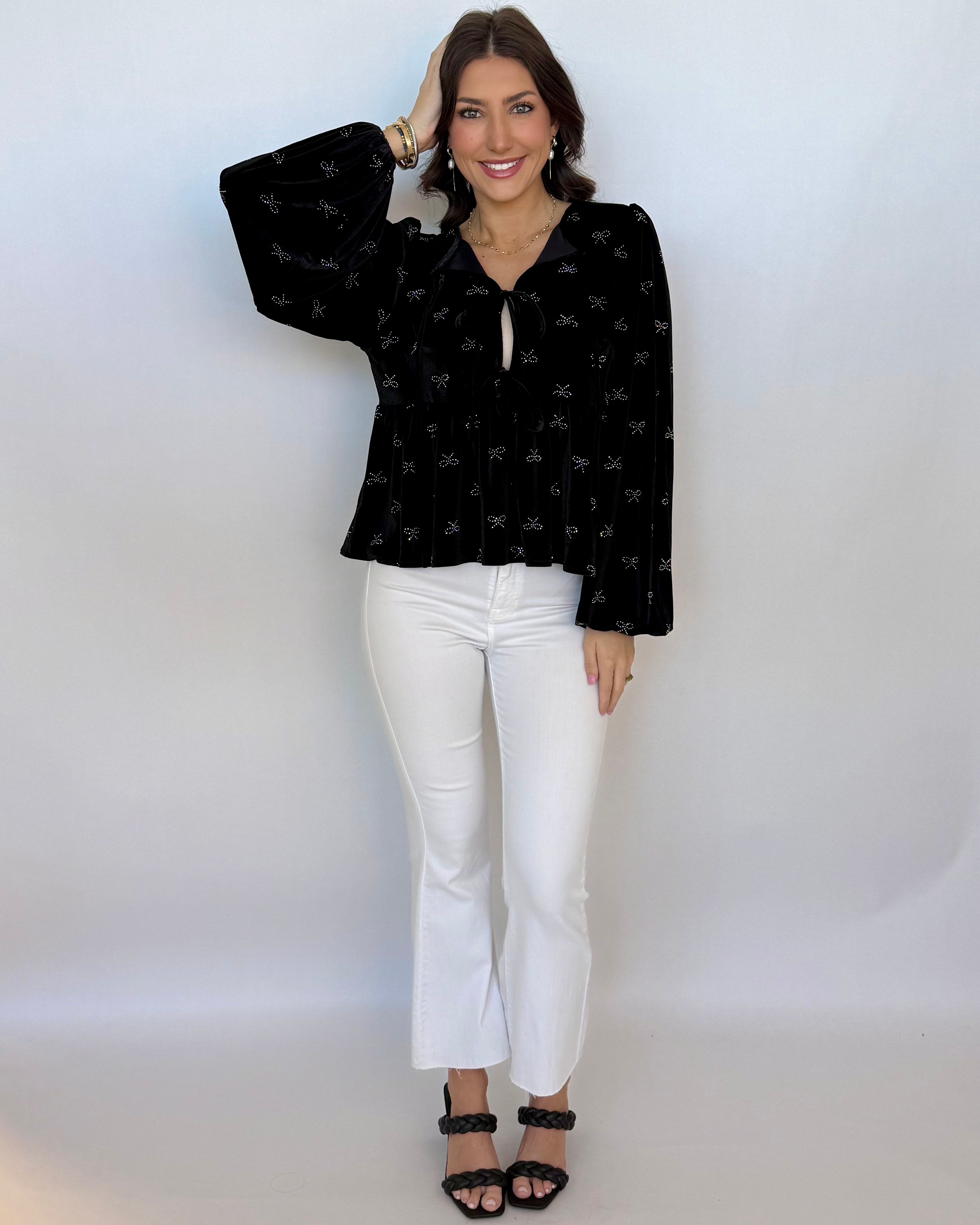 Sparkle Season Black Ribbon Embellished Velvet Top-Shop-Womens-Boutique-Clothing