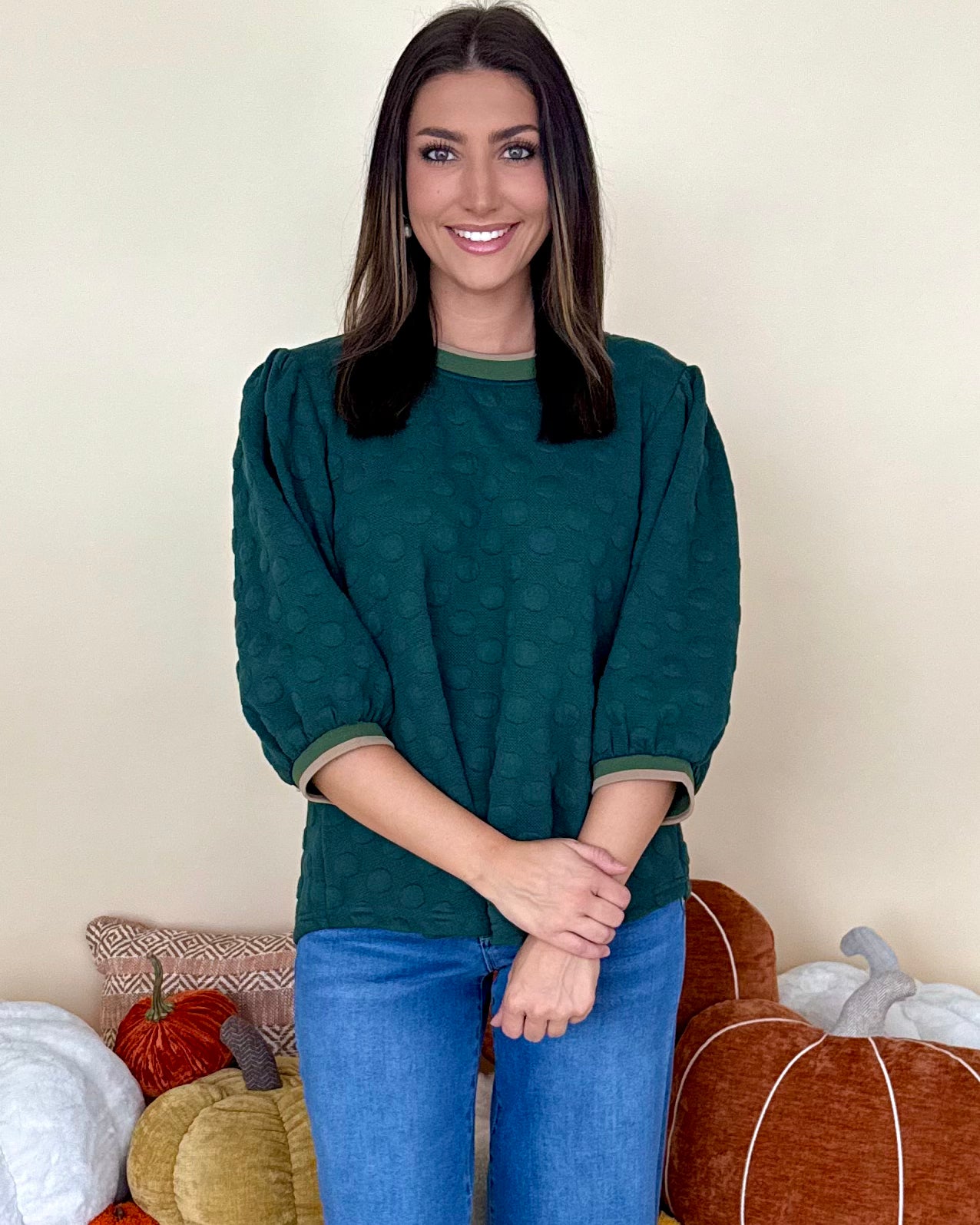 Keep Watching Hunter Green Embossed Stripe Top-Shop-Womens-Boutique-Clothing