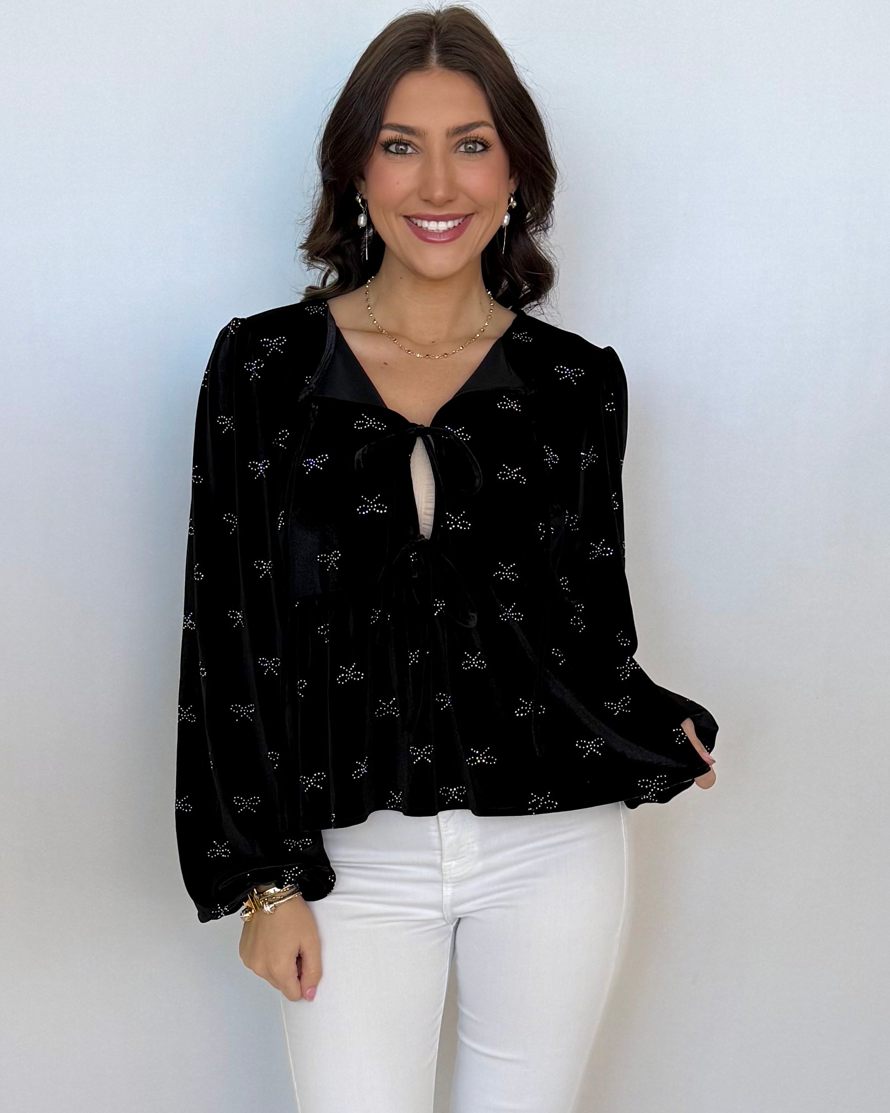 Sparkle Season Black Ribbon Embellished Velvet Top-Shop-Womens-Boutique-Clothing