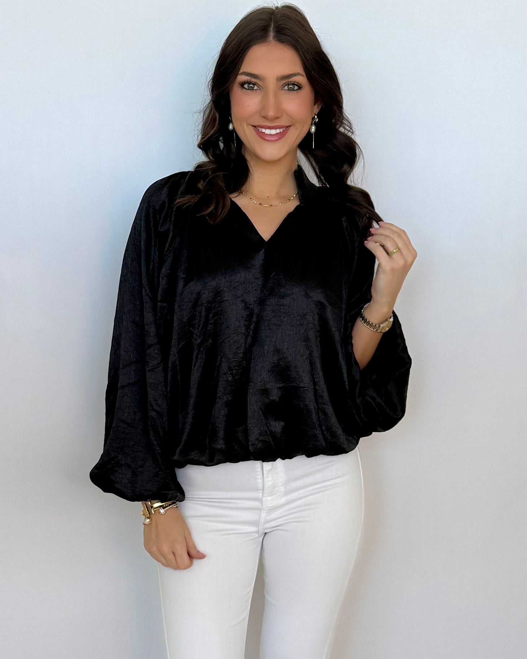 Till I Found You Black Metallic Pleated Top-Shop-Womens-Boutique-Clothing