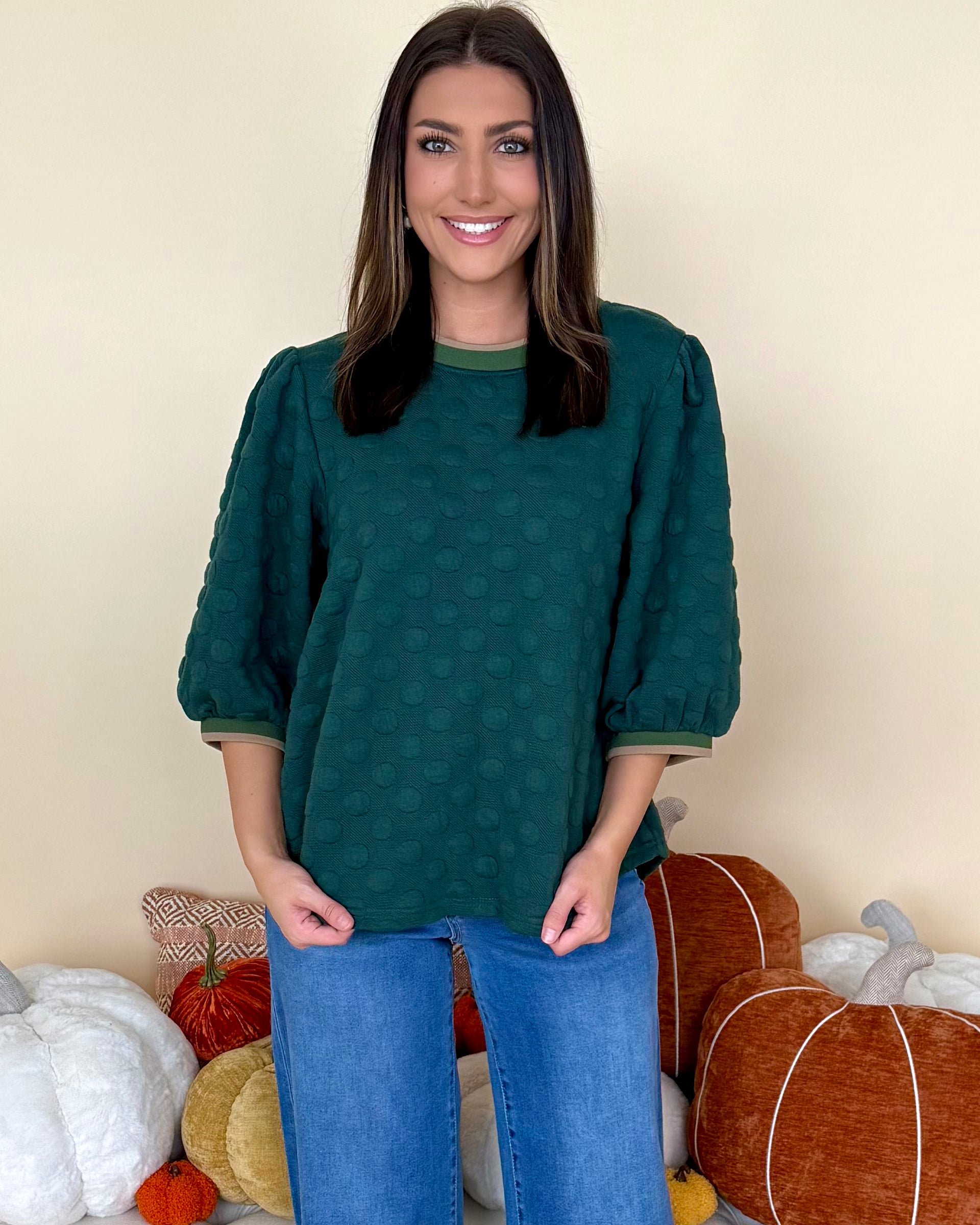 Keep Watching Hunter Green Embossed Stripe Top-Shop-Womens-Boutique-Clothing