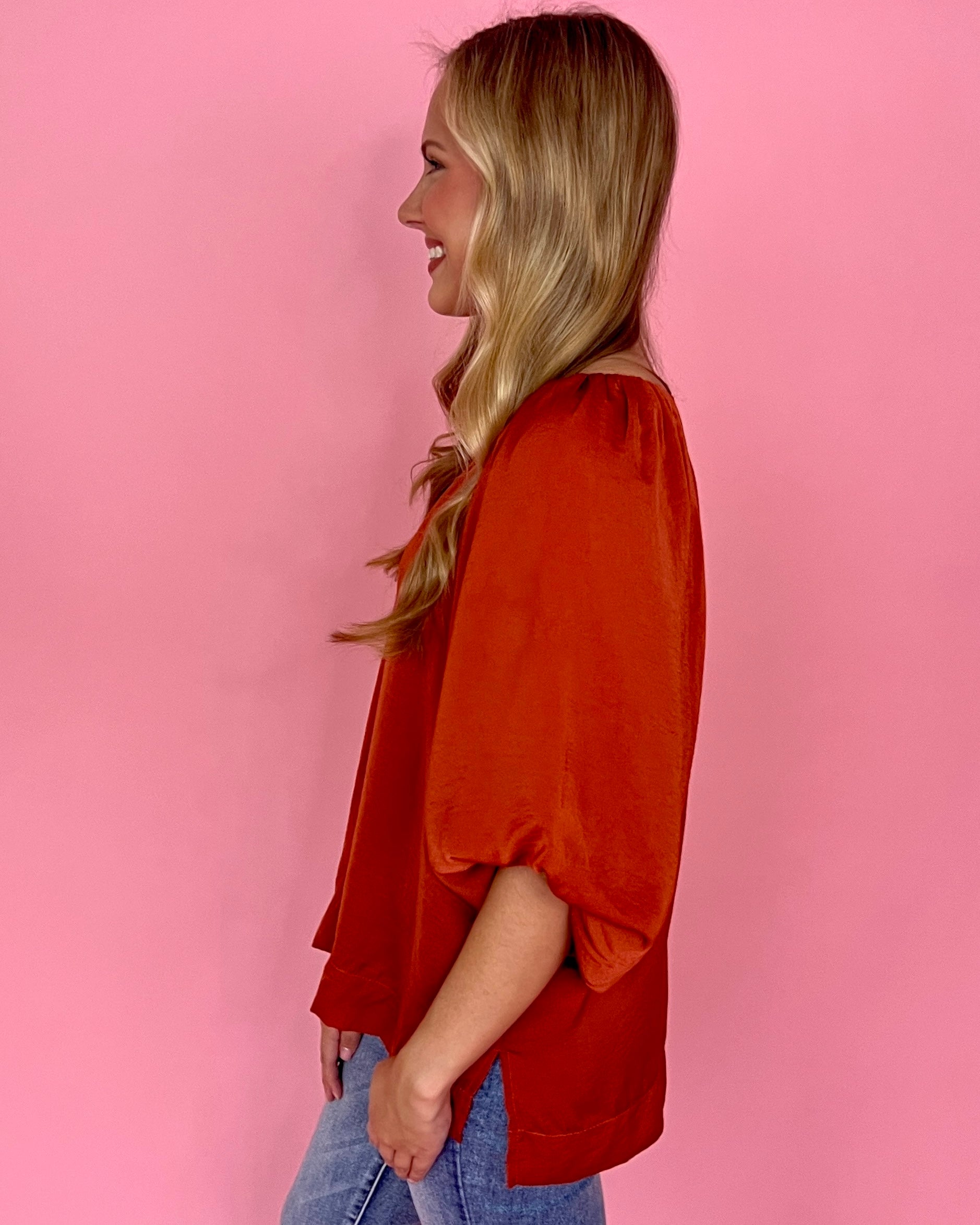 We're Not Done Sunset Satin Balloon Sleeve Top-Shop-Womens-Boutique-Clothing