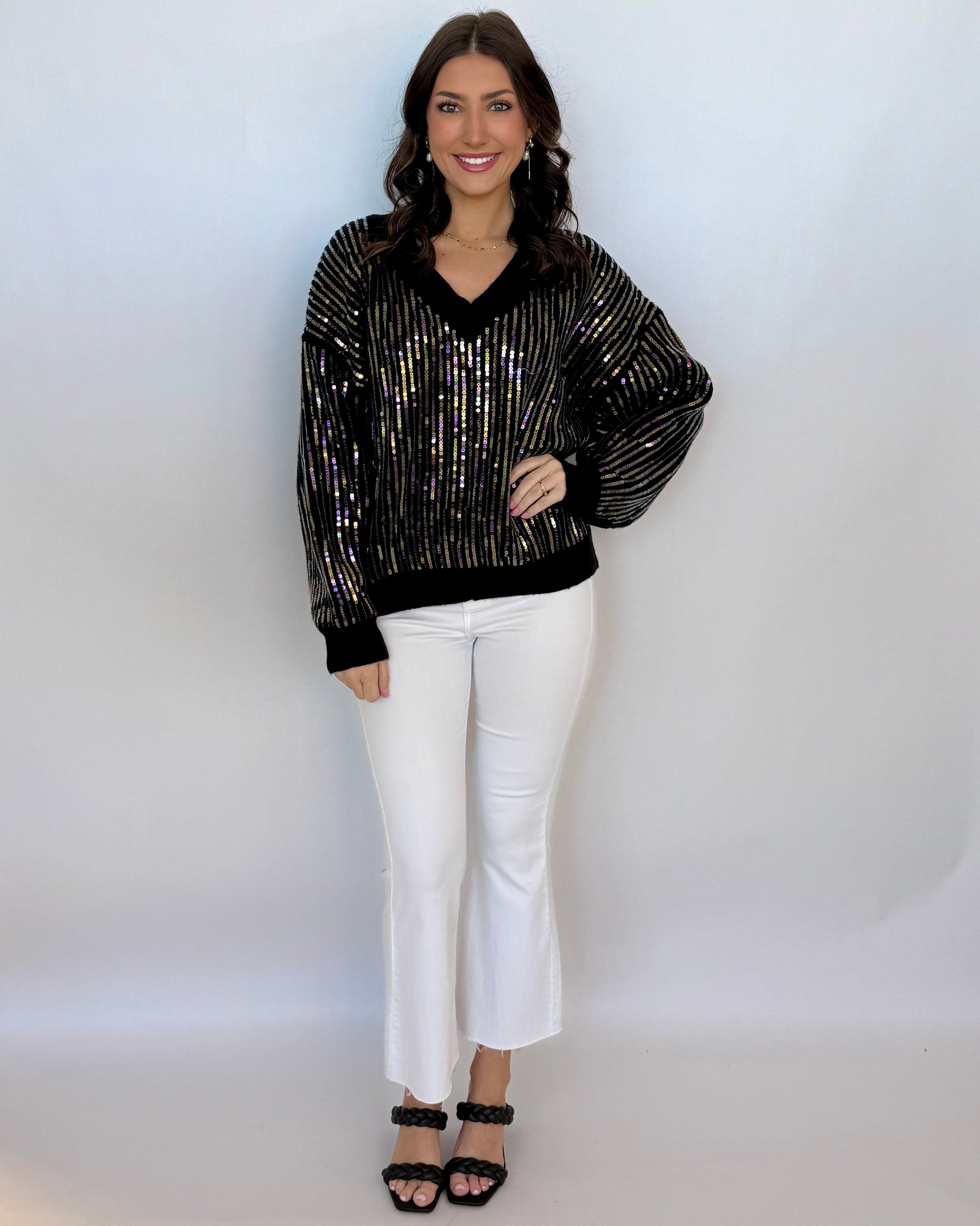 Wander With Me Black Clear Sequin Sweater-Shop-Womens-Boutique-Clothing