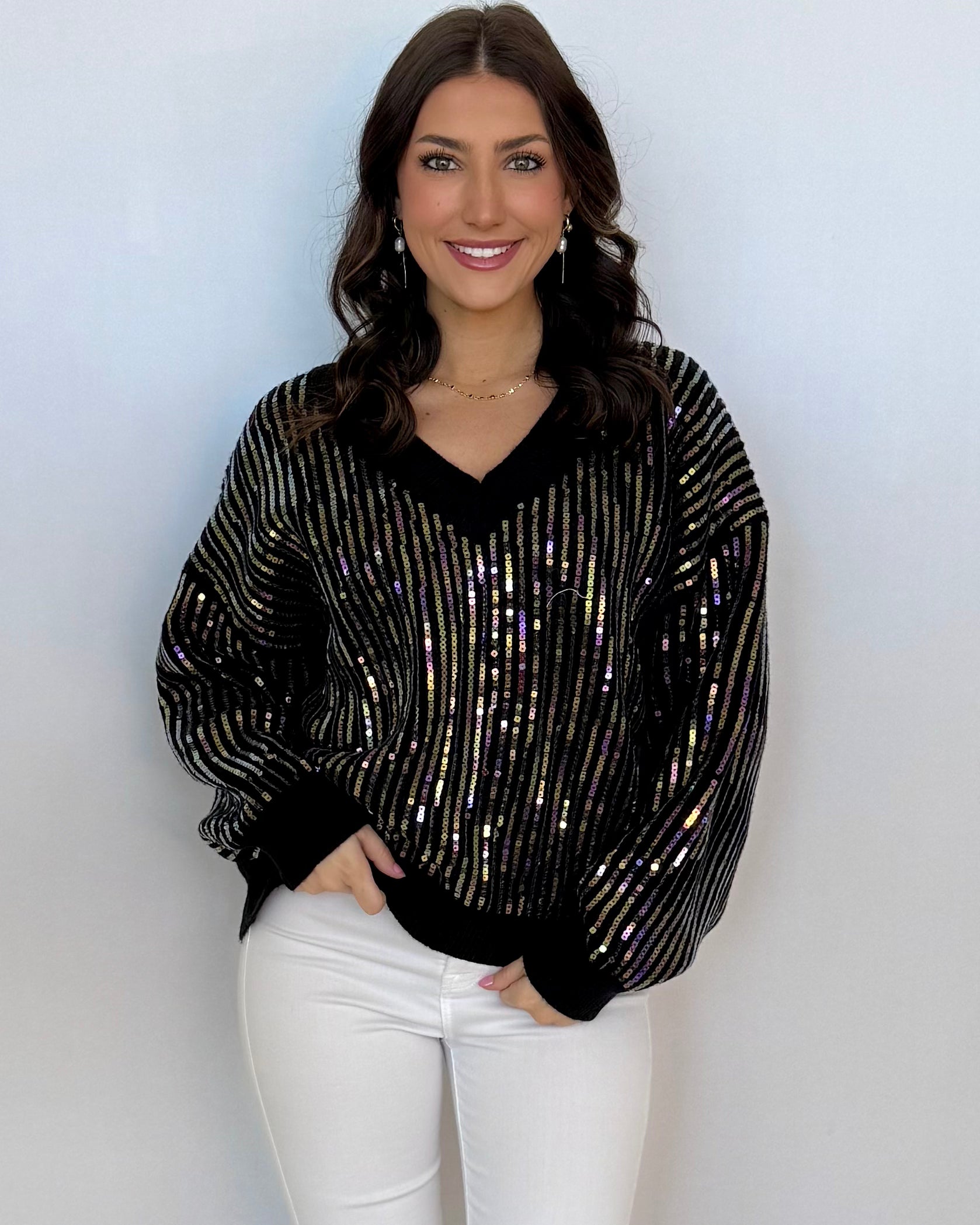 Wander With Me Black Clear Sequin Sweater-Shop-Womens-Boutique-Clothing