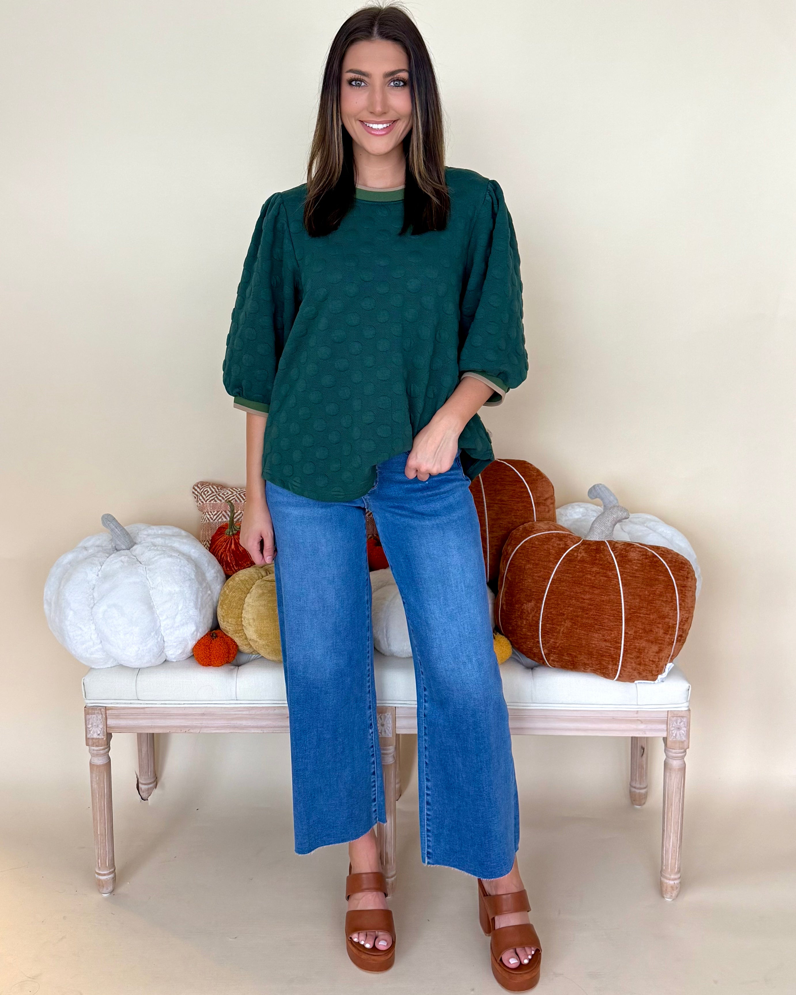 Keep Watching Hunter Green Embossed Stripe Top-Shop-Womens-Boutique-Clothing