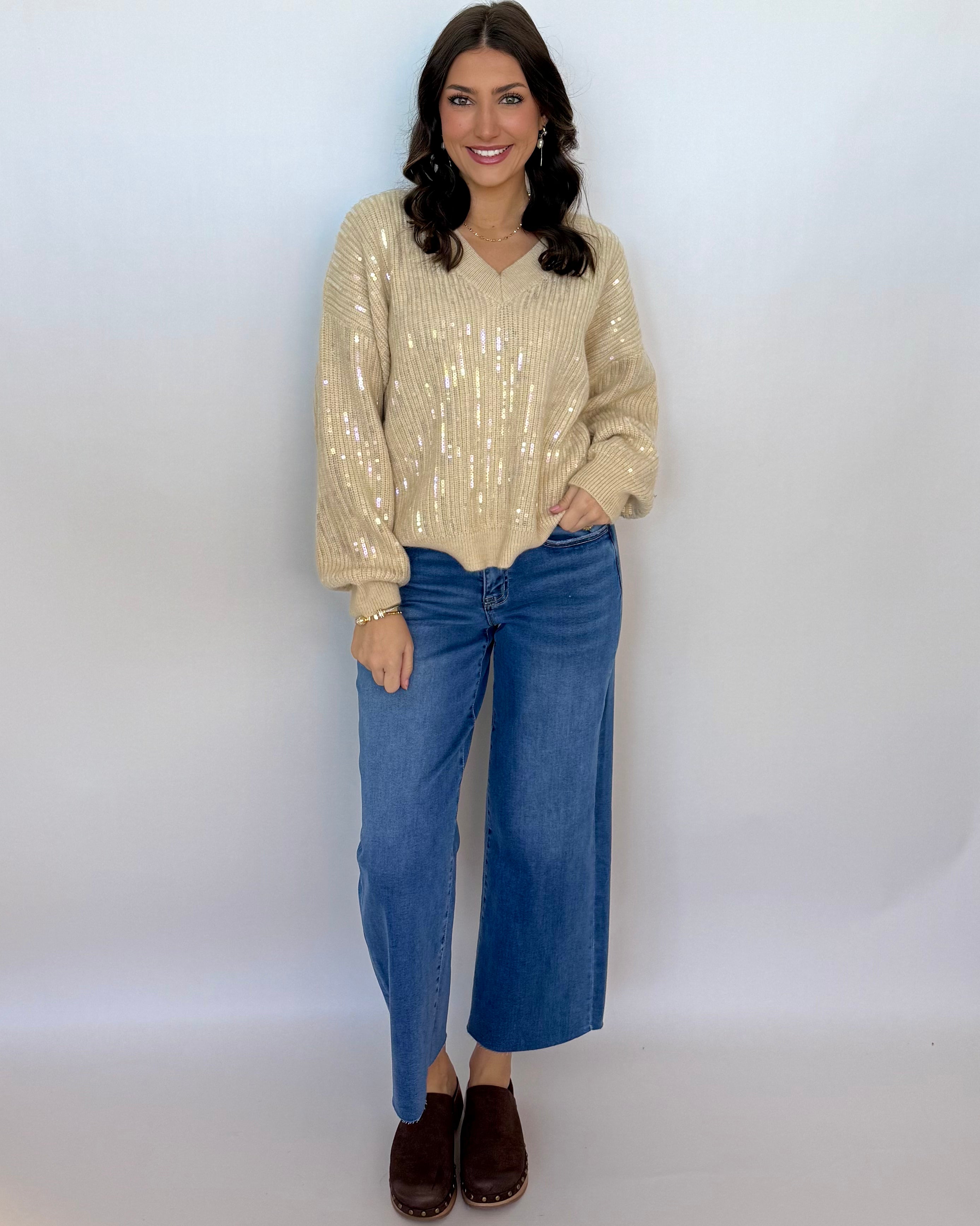 Wander With Me Oatmeal Clear Sequin Sweater-Shop-Womens-Boutique-Clothing