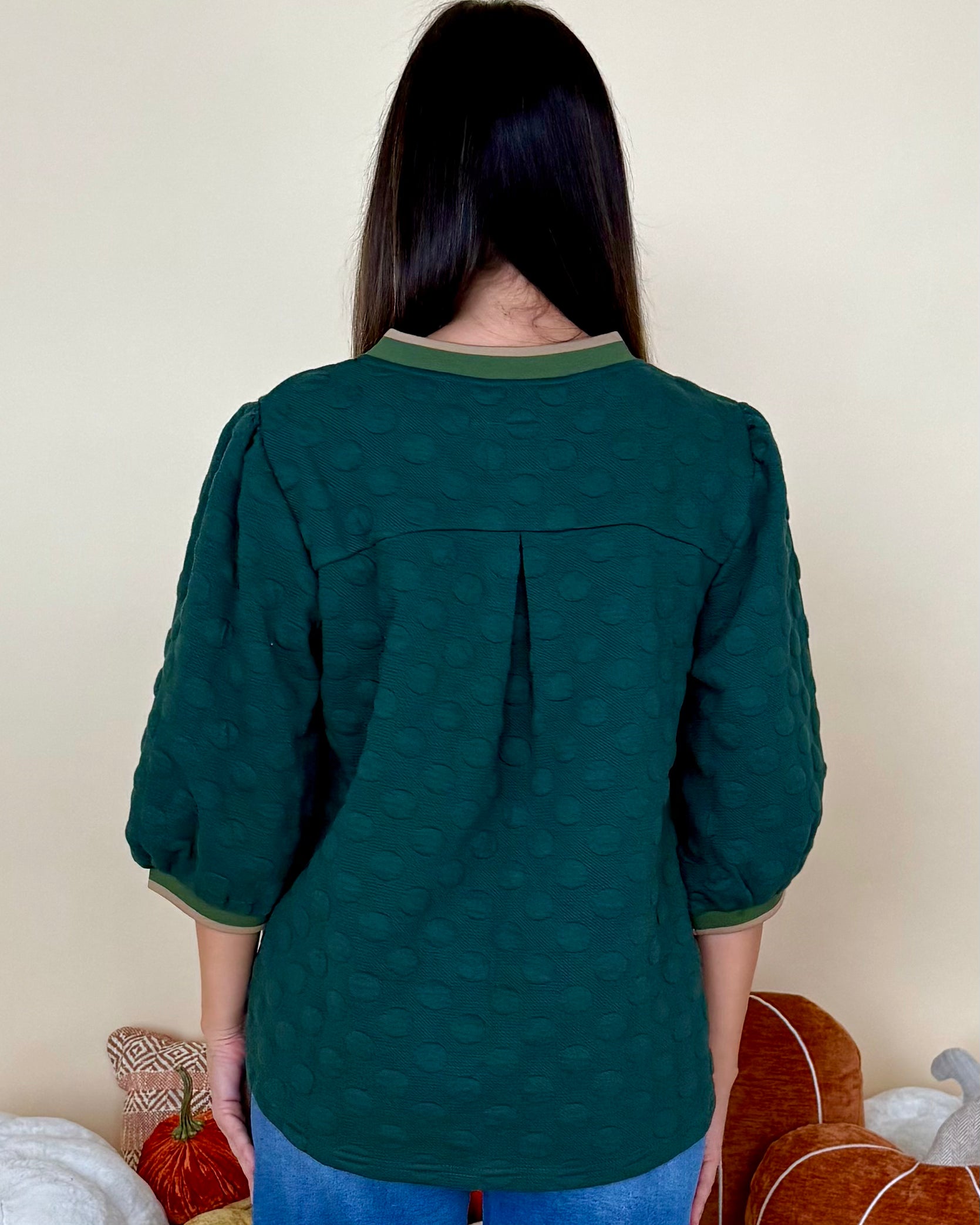 Keep Watching Hunter Green Embossed Stripe Top-Shop-Womens-Boutique-Clothing