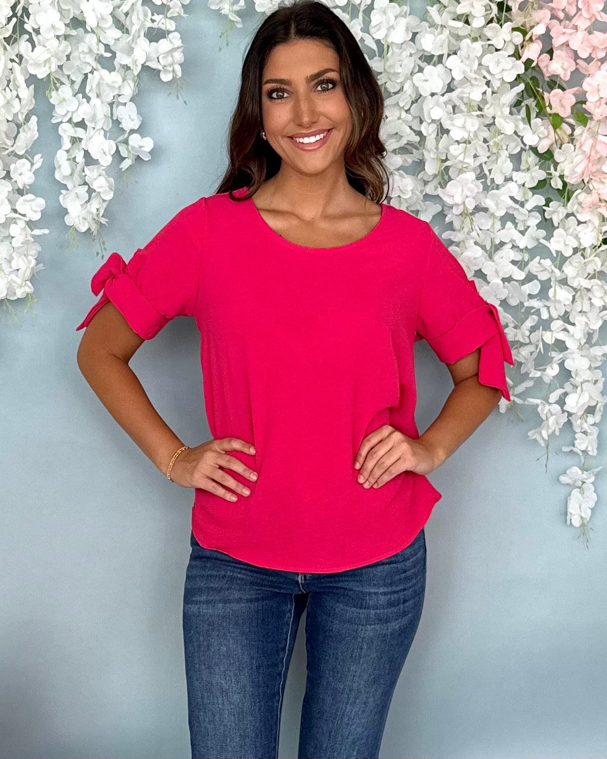 In Color Punch Knot Sleeve Top-Shop-Womens-Boutique-Clothing