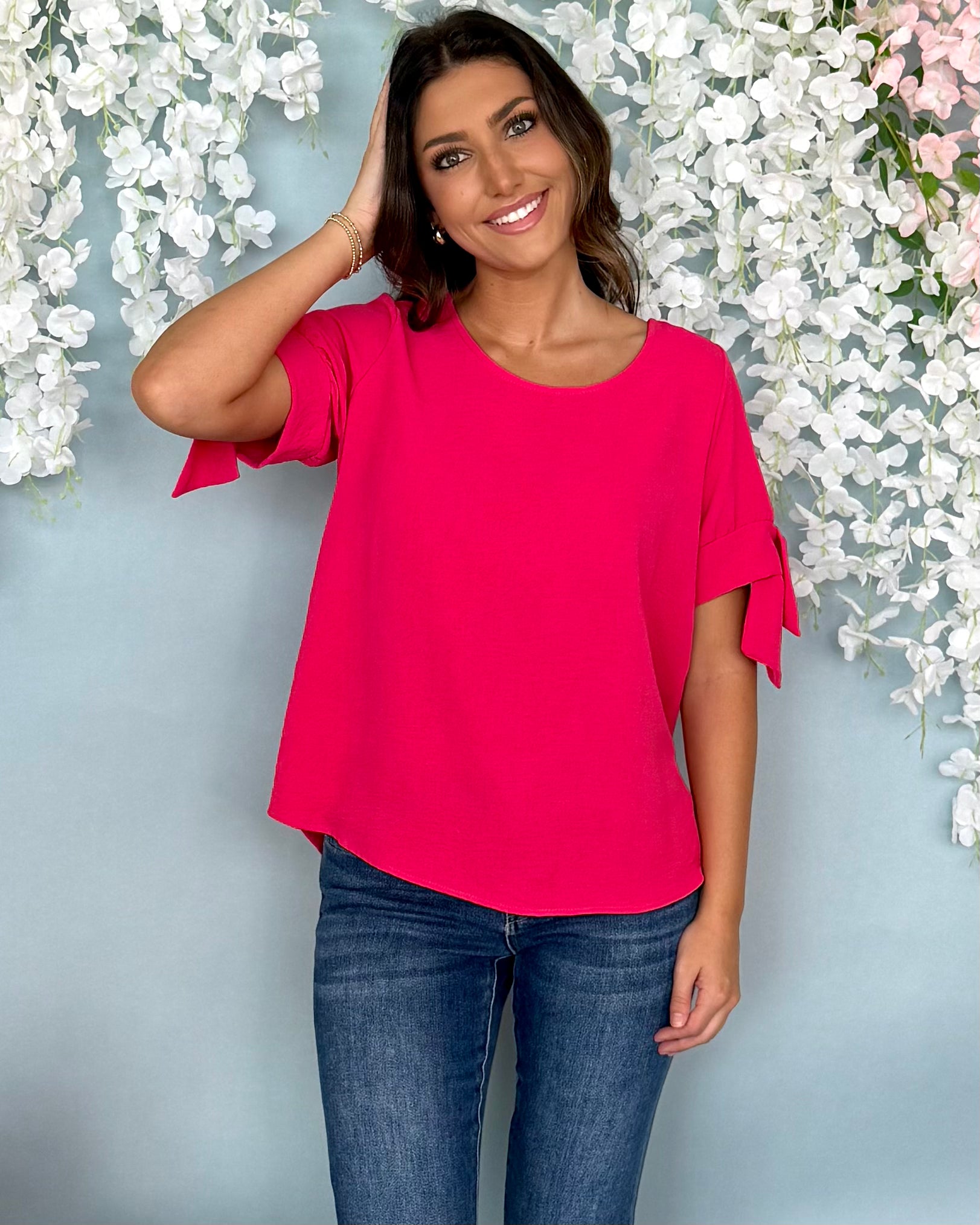 In Color Punch Knot Sleeve Top-Shop-Womens-Boutique-Clothing