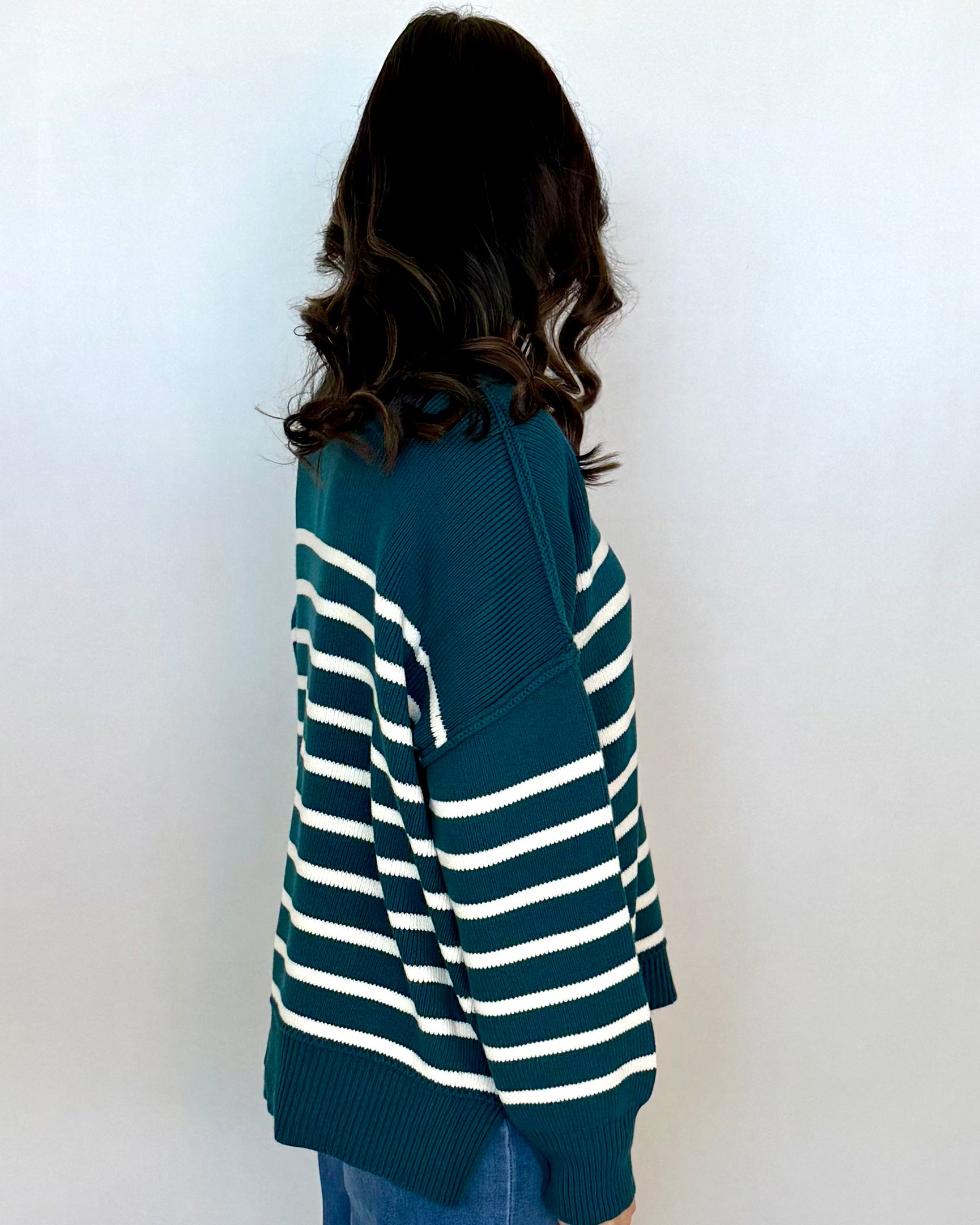 Cozy Fire Teal Striped Sweater-Shop-Womens-Boutique-Clothing