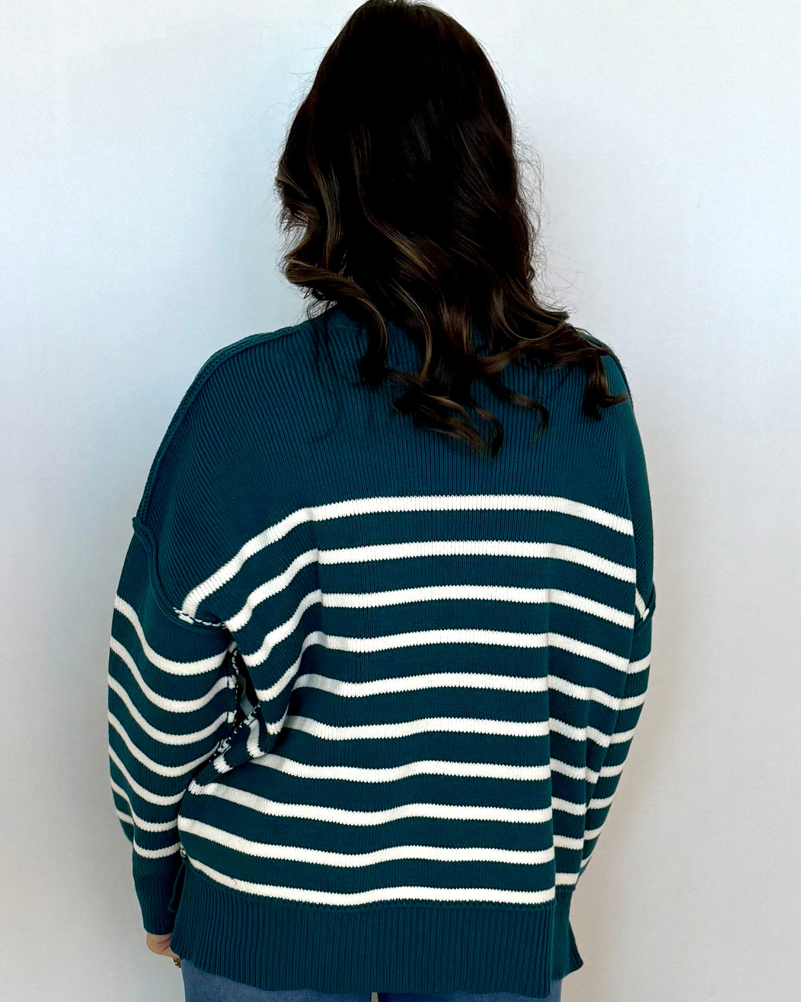 Cozy Fire Teal Striped Sweater-Shop-Womens-Boutique-Clothing