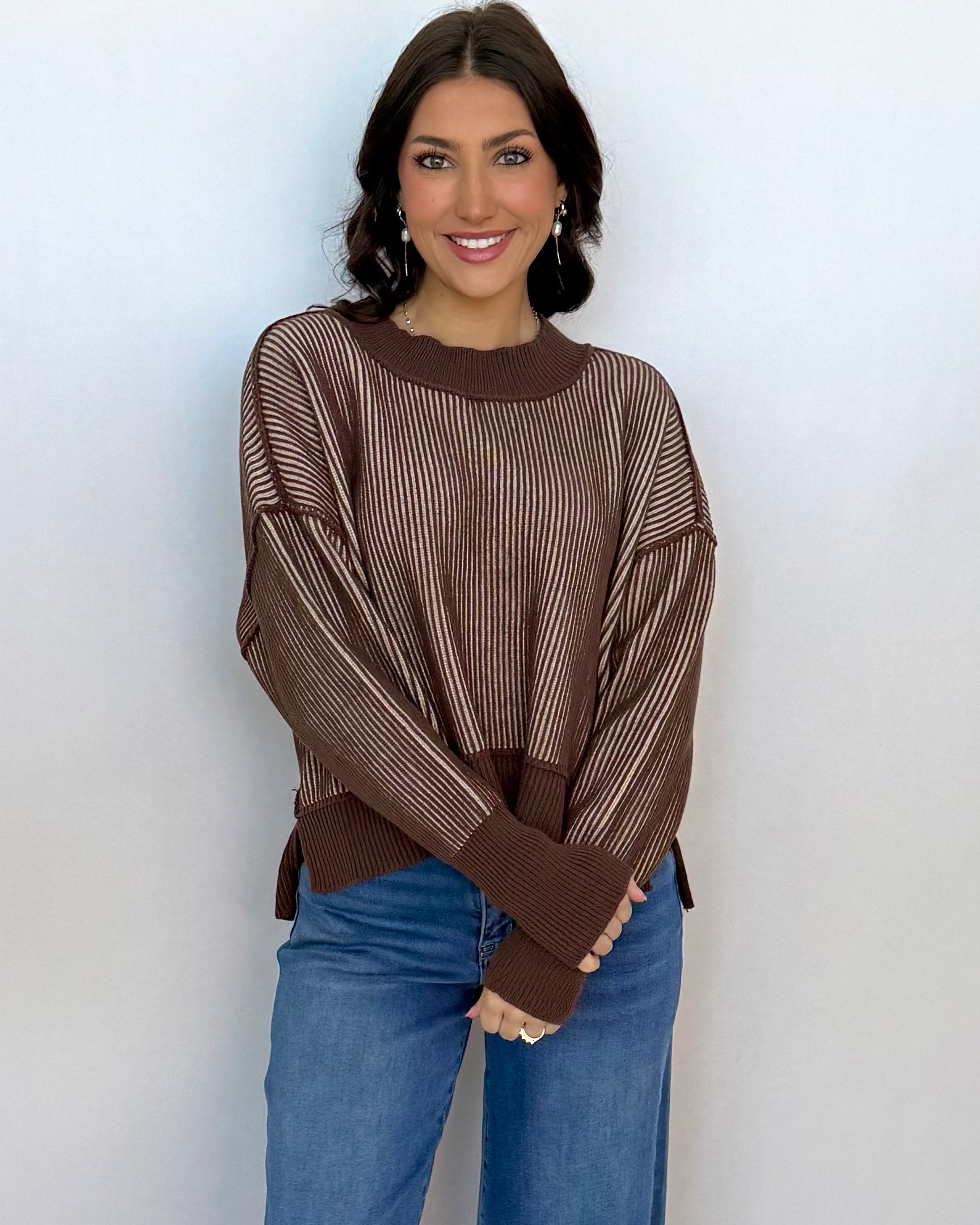 Maple Lane Brown Round Neck Sweater-Shop-Womens-Boutique-Clothing
