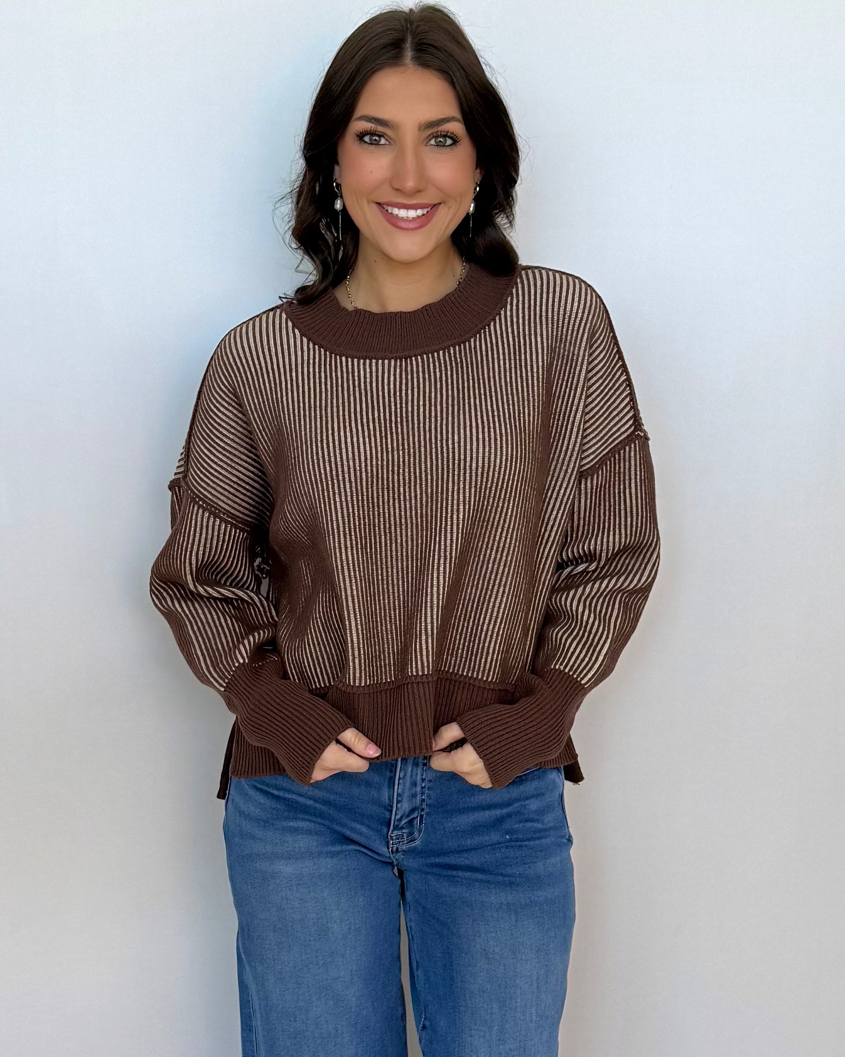 Maple Lane Brown Round Neck Sweater-Shop-Womens-Boutique-Clothing