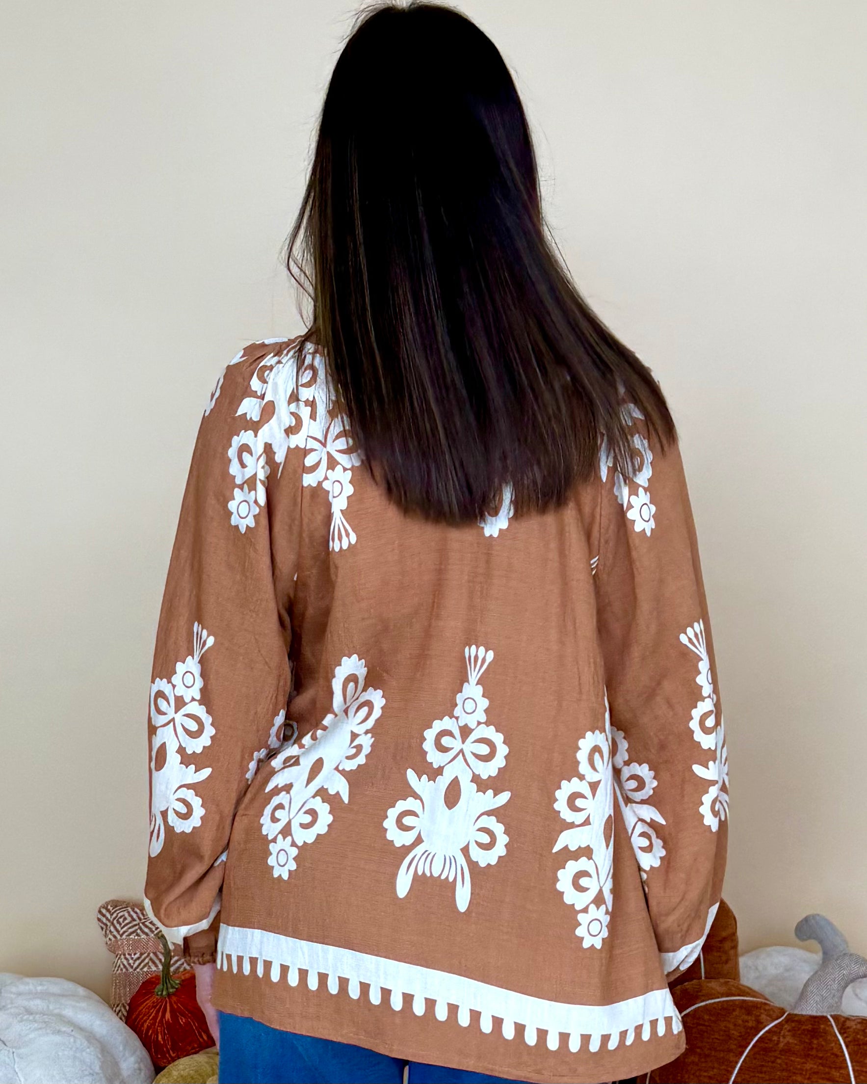 Golden Days Mocha Two Tone Print Top-Shop-Womens-Boutique-Clothing