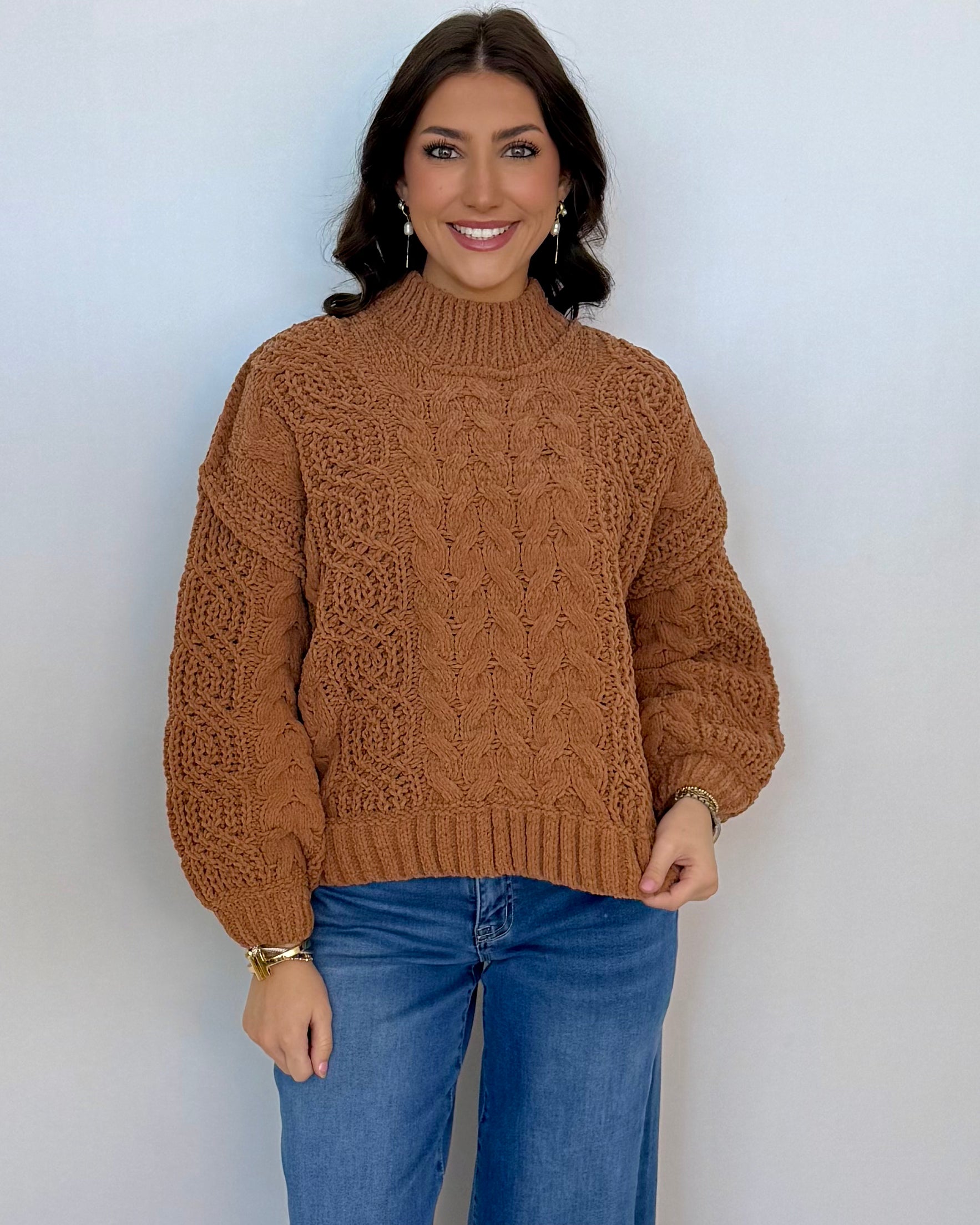 Woodlands Deep Camel Cable Knit Sweater-Shop-Womens-Boutique-Clothing