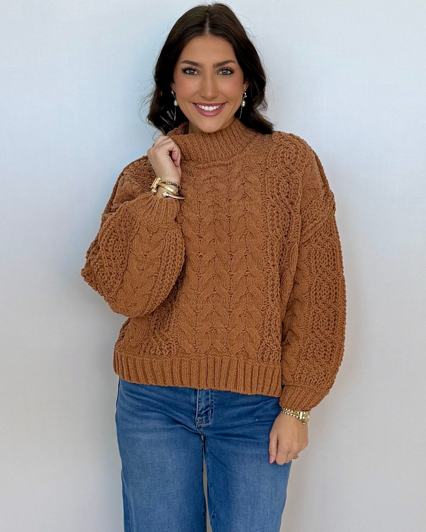 Woodlands Deep Camel Cable Knit Sweater-Shop-Womens-Boutique-Clothing