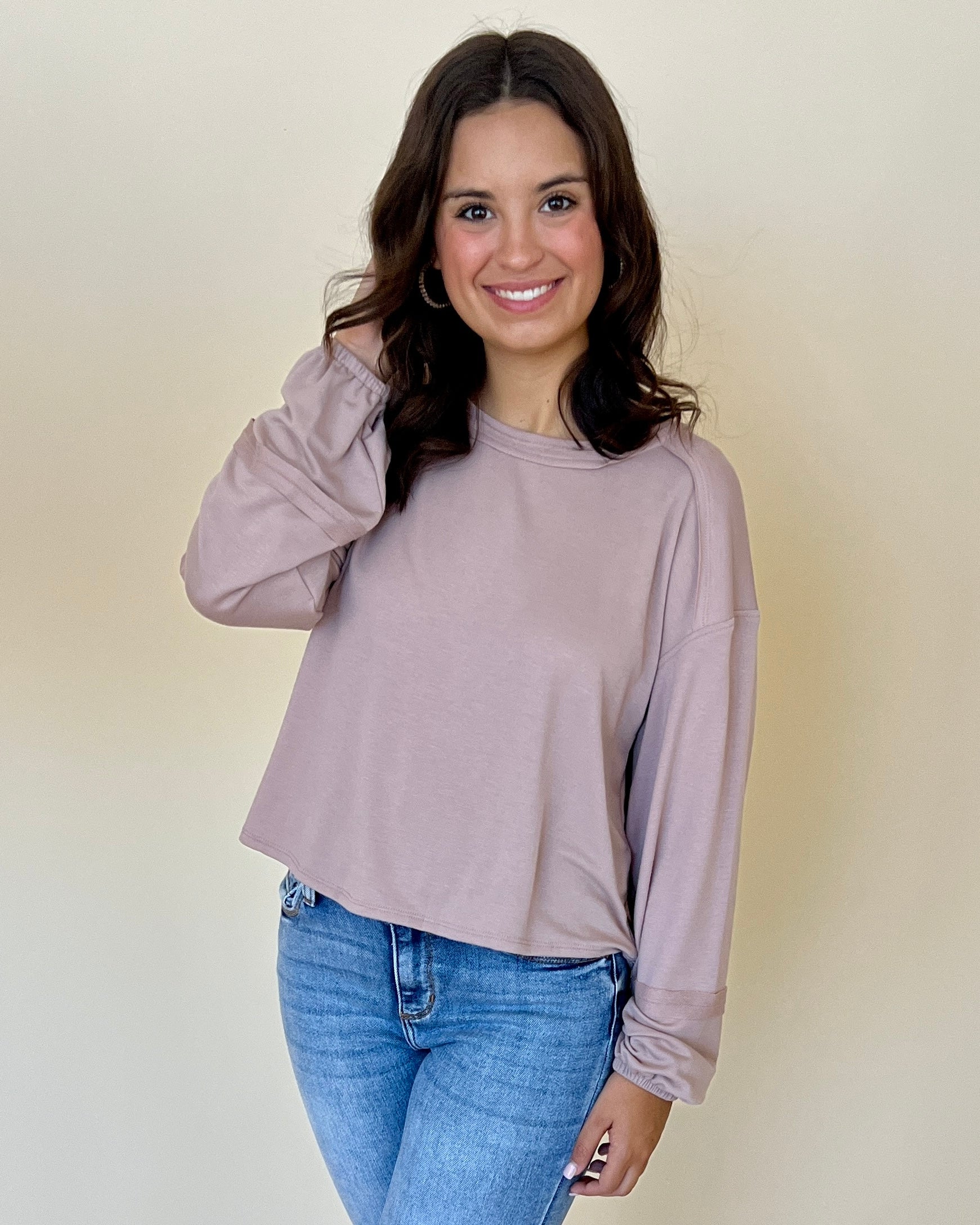 Give It Up Mocha French Terry Top-Shop-Womens-Boutique-Clothing